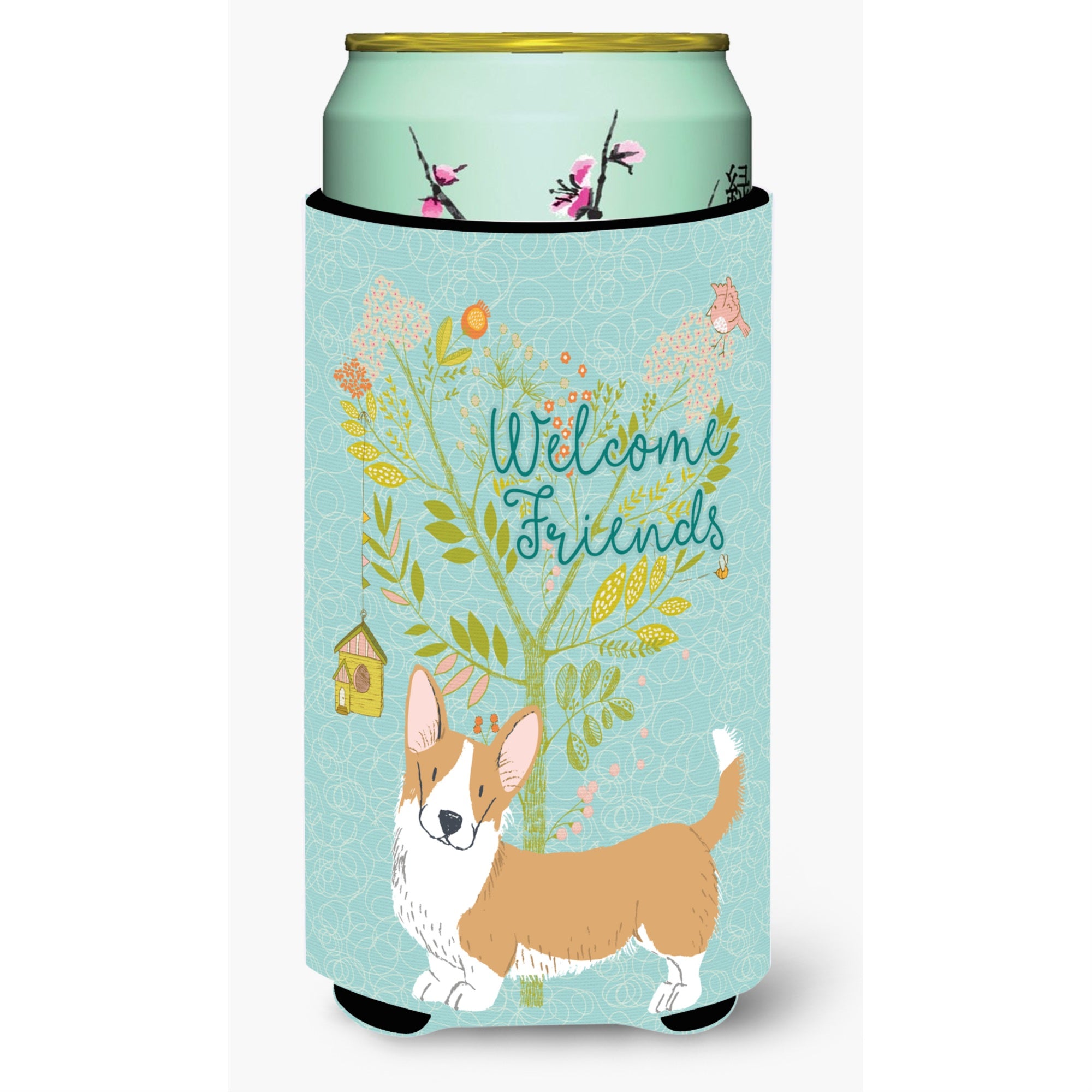 'Caroline'S Treasures Welcome Friends Cardigan Welsh Corgi Tricolor Decorative Can Hugger, Tall Boy, Multicolor''