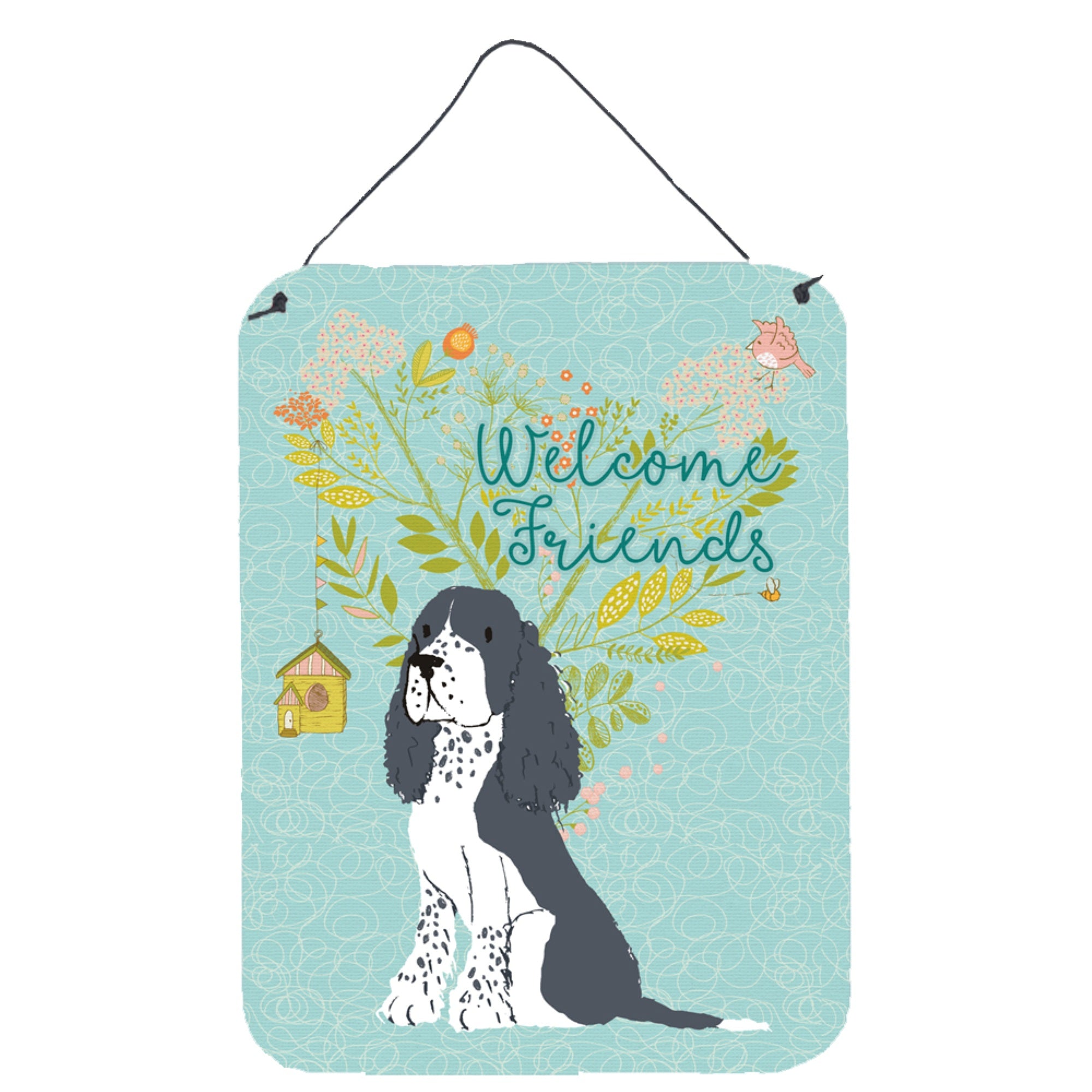 'Caroline'S Treasures Welcome Friends Black Springer Spaniel Metal Print, 16H X 12W, Multicolor''