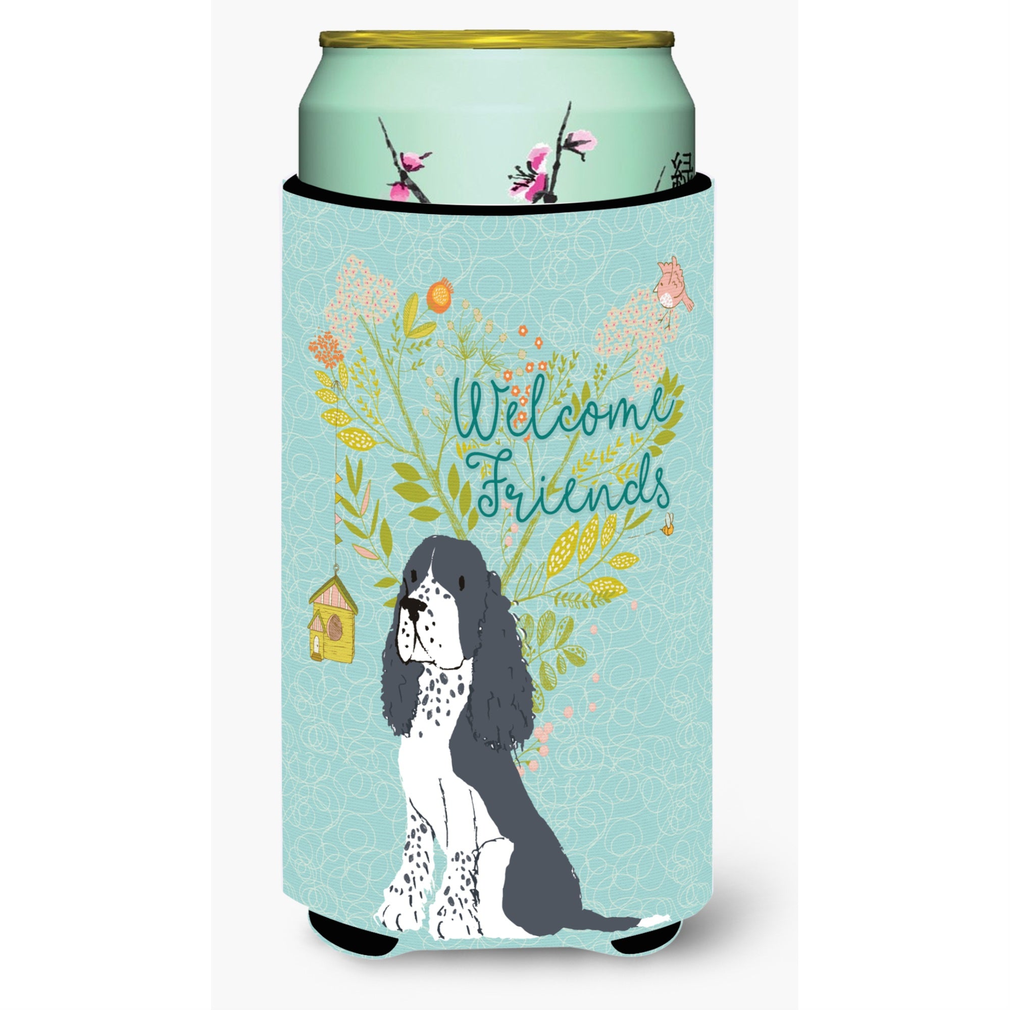 'Caroline'S Treasures Welcome Friends Black Springer Spaniel Decorative Can Hugger, Tall Boy, Multicolor''
