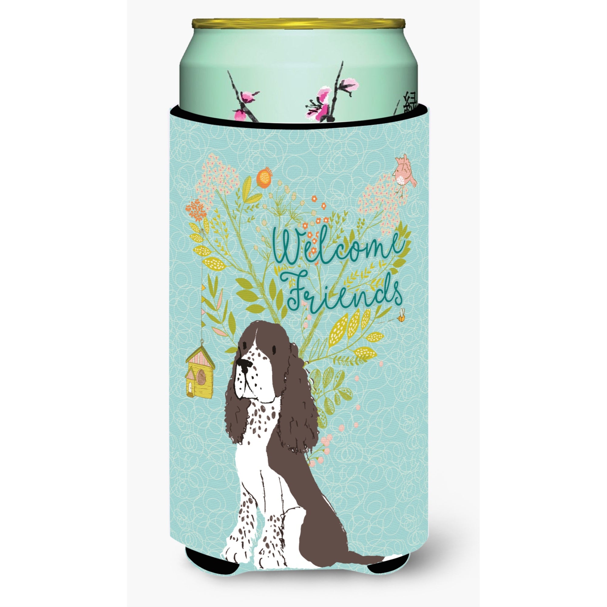 'Caroline'S Treasures Welcome Friends Brown Springer Spaniel Decorative Can Hugger, Tall Boy, Multicolor''