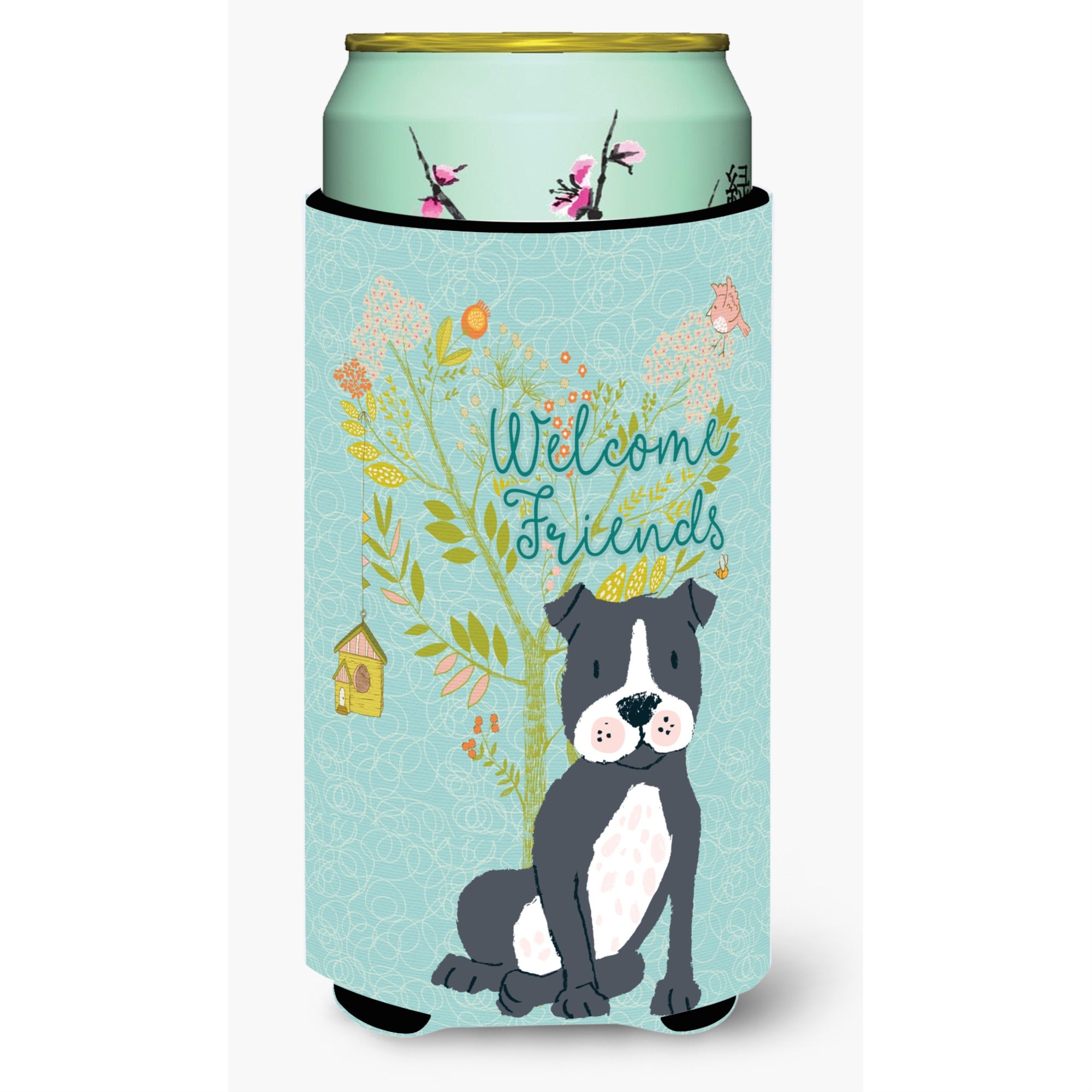 'Caroline'S Treasures Welcome Friends Black Staffie Decorative Can Hugger, Tall Boy, Multicolor''