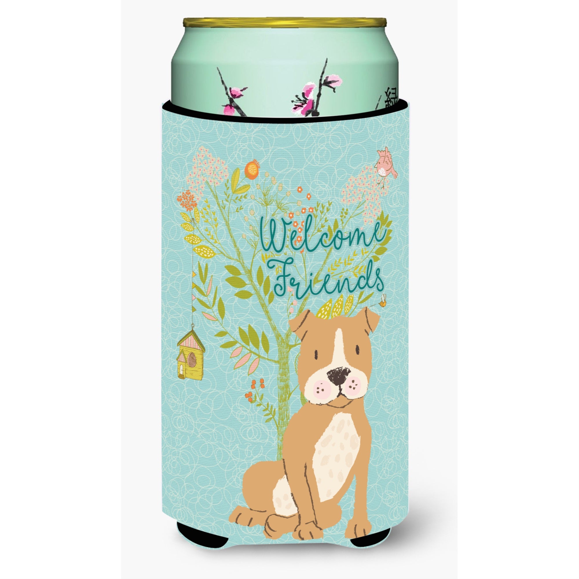 'Caroline'S Treasures Welcome Friends Brown Staffie Decorative Can Hugger, Tall Boy, Multicolor''