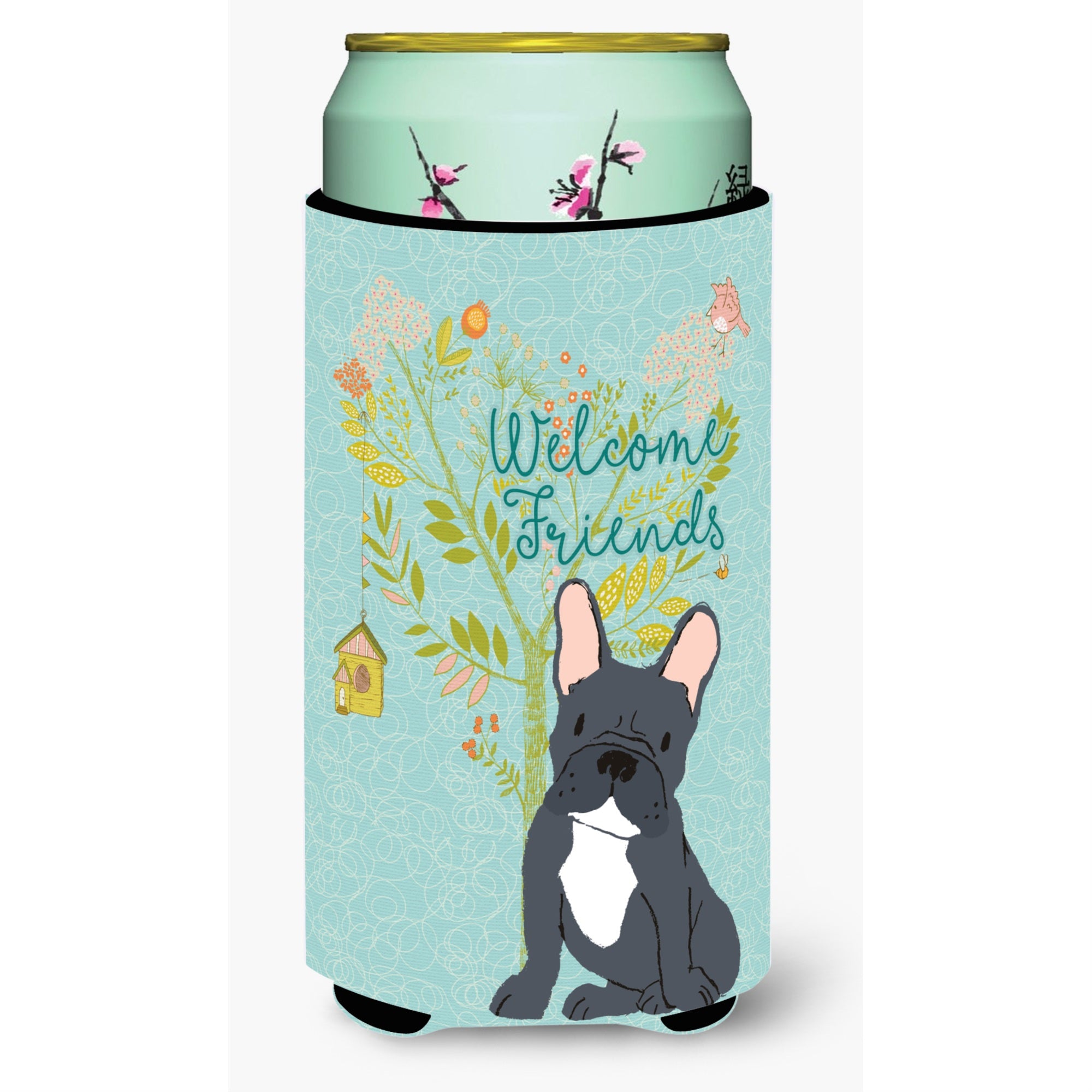 'Caroline'S Treasures Welcome Friends Black French Bulldog Decorative Can Hugger, Tall Boy, Multicolor''