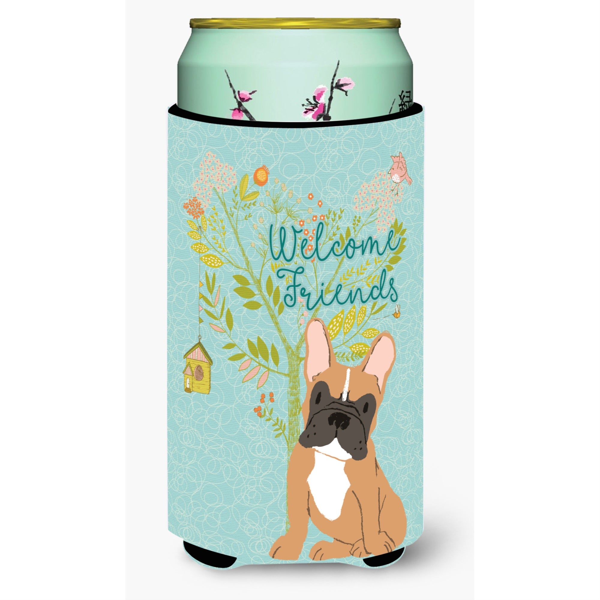 'Caroline'S Treasures Welcome Friends Fawn French Bulldog Decorative Can Hugger, Tall Boy, Multicolor''