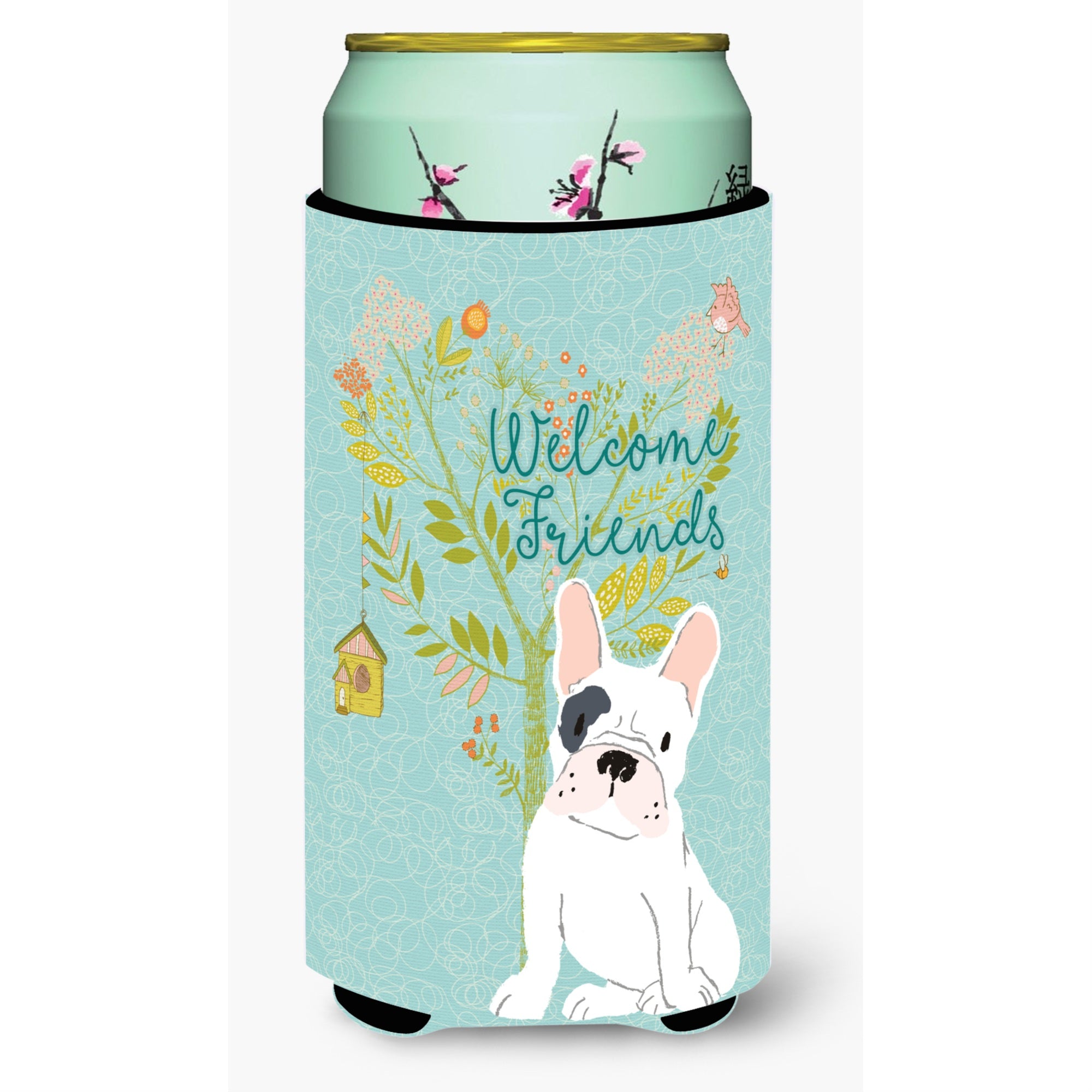 'Caroline'S Treasures Welcome Friends Piebald French Bulldog Decorative Can Hugger, Tall Boy, Multicolor''