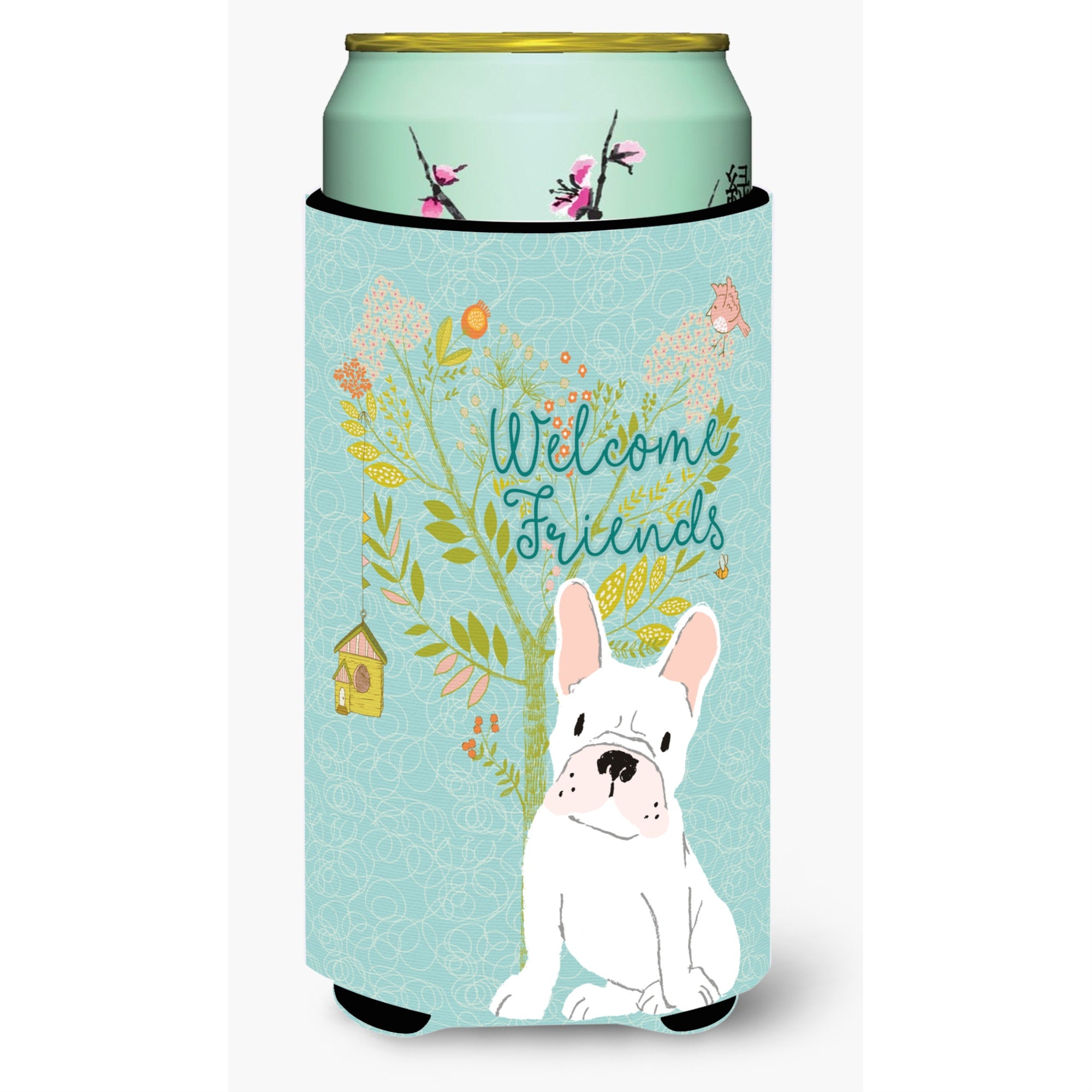'Caroline'S Treasures Welcome Friends White French Bulldog Decorative Can Hugger, Tall Boy, Multicolor''
