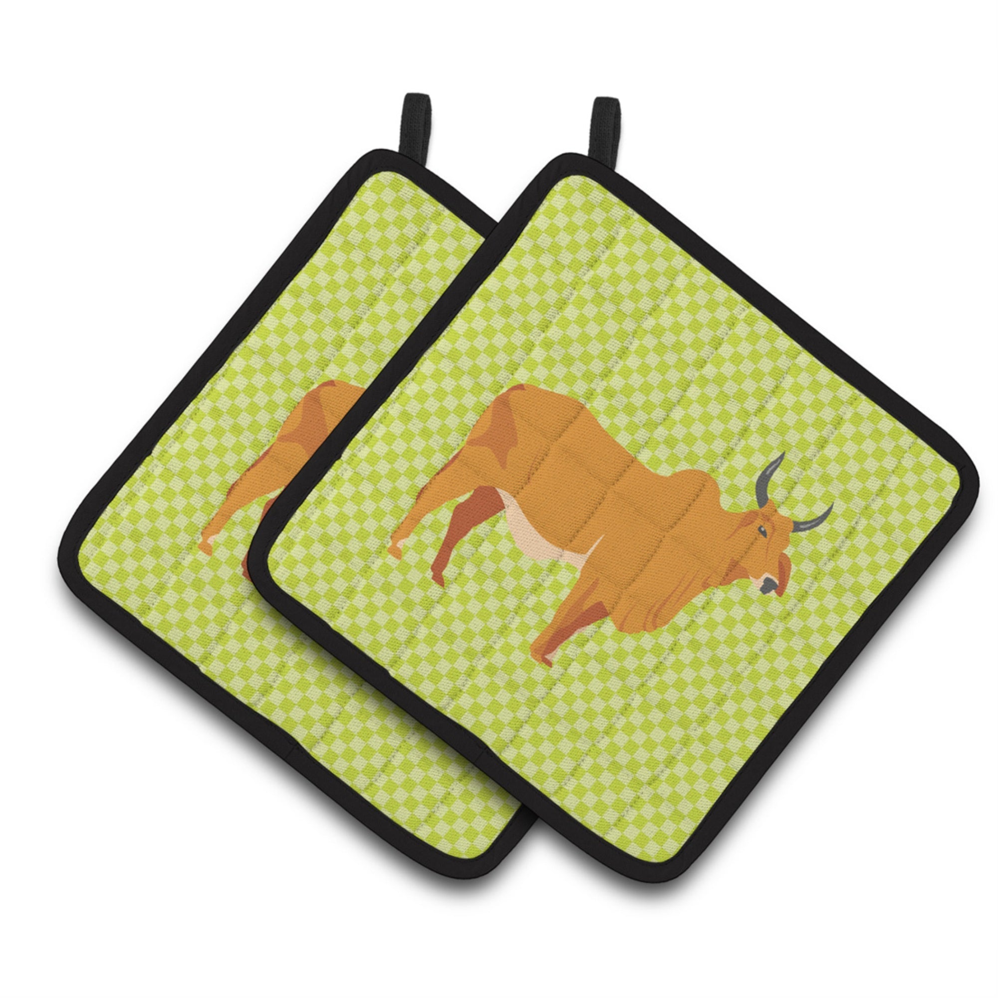 'Caroline'S Treasures Zebu Indicine Cow Green Decorated Pot Holder, 7.5'''' X 7.5''''''