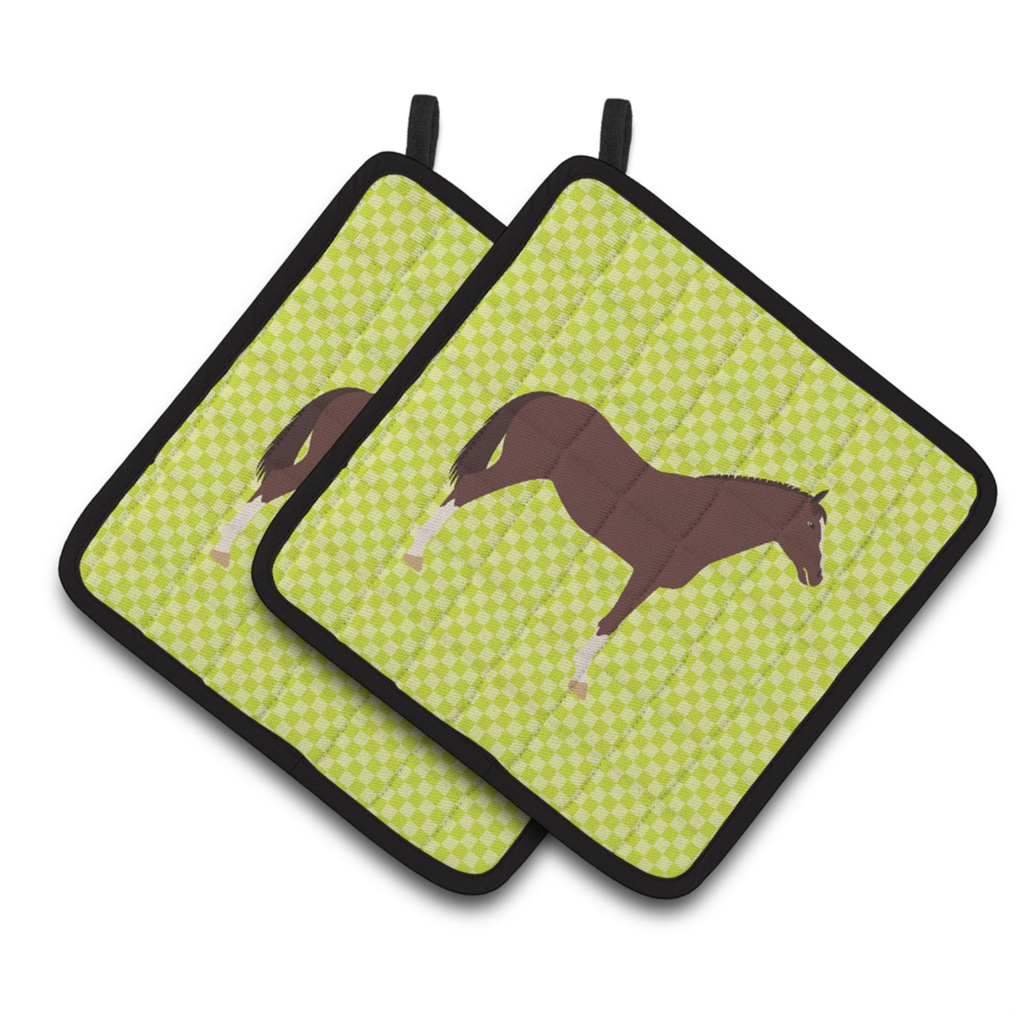 'Caroline'S Treasures English Thoroughbred Horse Green Decorated Pot Holder, 7.5'''' X 7.5''''''