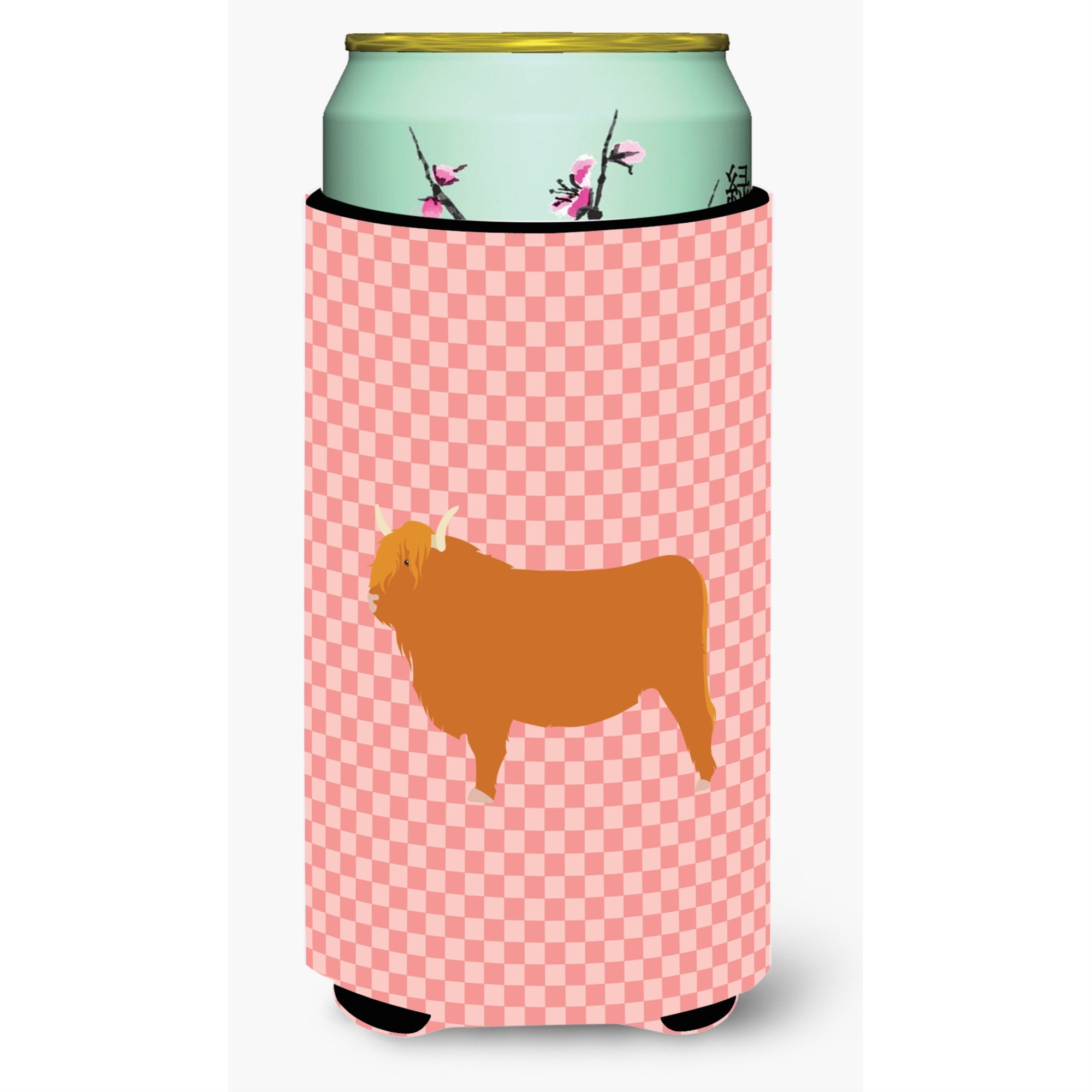 'Caroline'S Treasures Highland Cow Pink Check Decorative Can Hugger, Tall Boy, Multicolor''