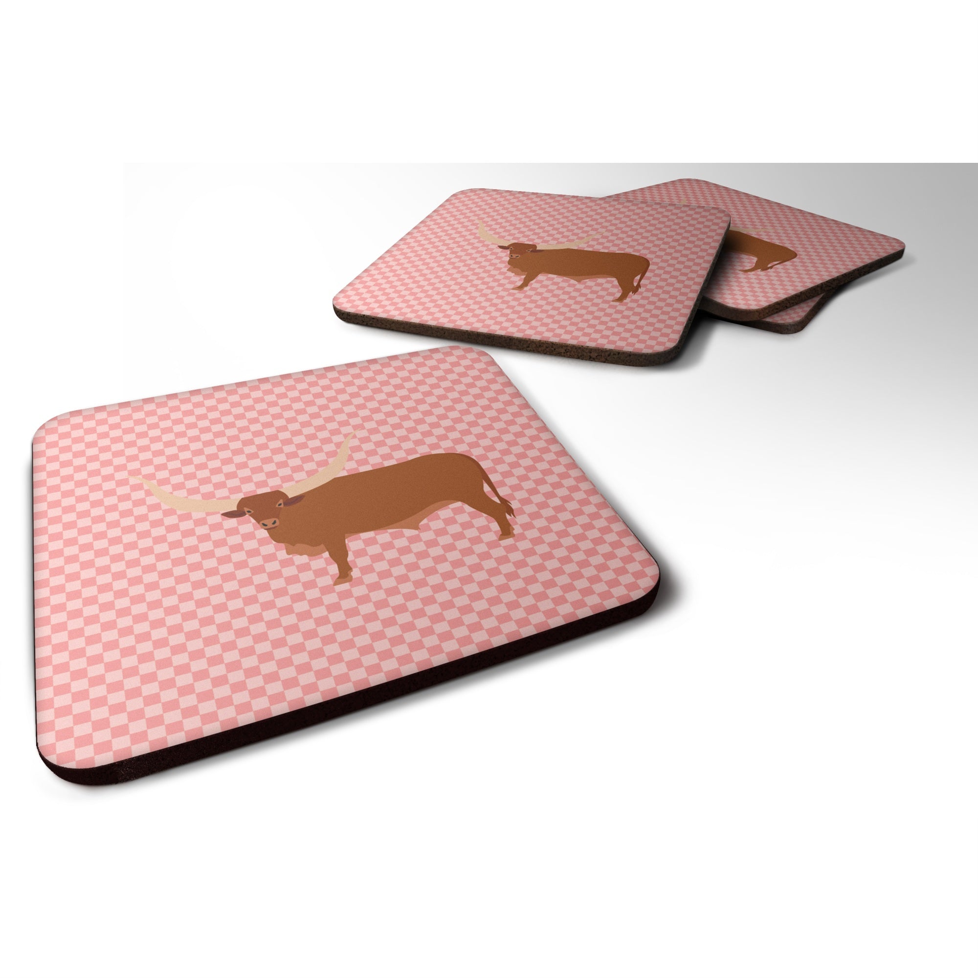 'Caroline'S Treasures Ankole-Watusu Cow Pink Check Decorative Coasters, 3.5, Multicolor''