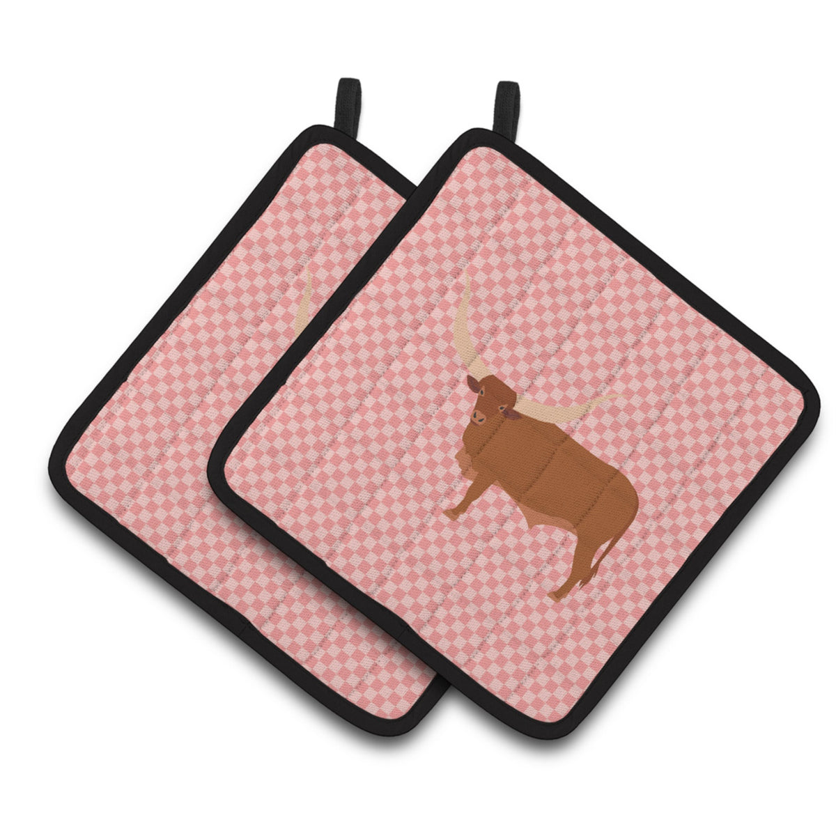 'Caroline'S Treasures Ankole-Watusu Cow Pink Check Decorated Pot Holder, 7.5'''' X 7.5''''''