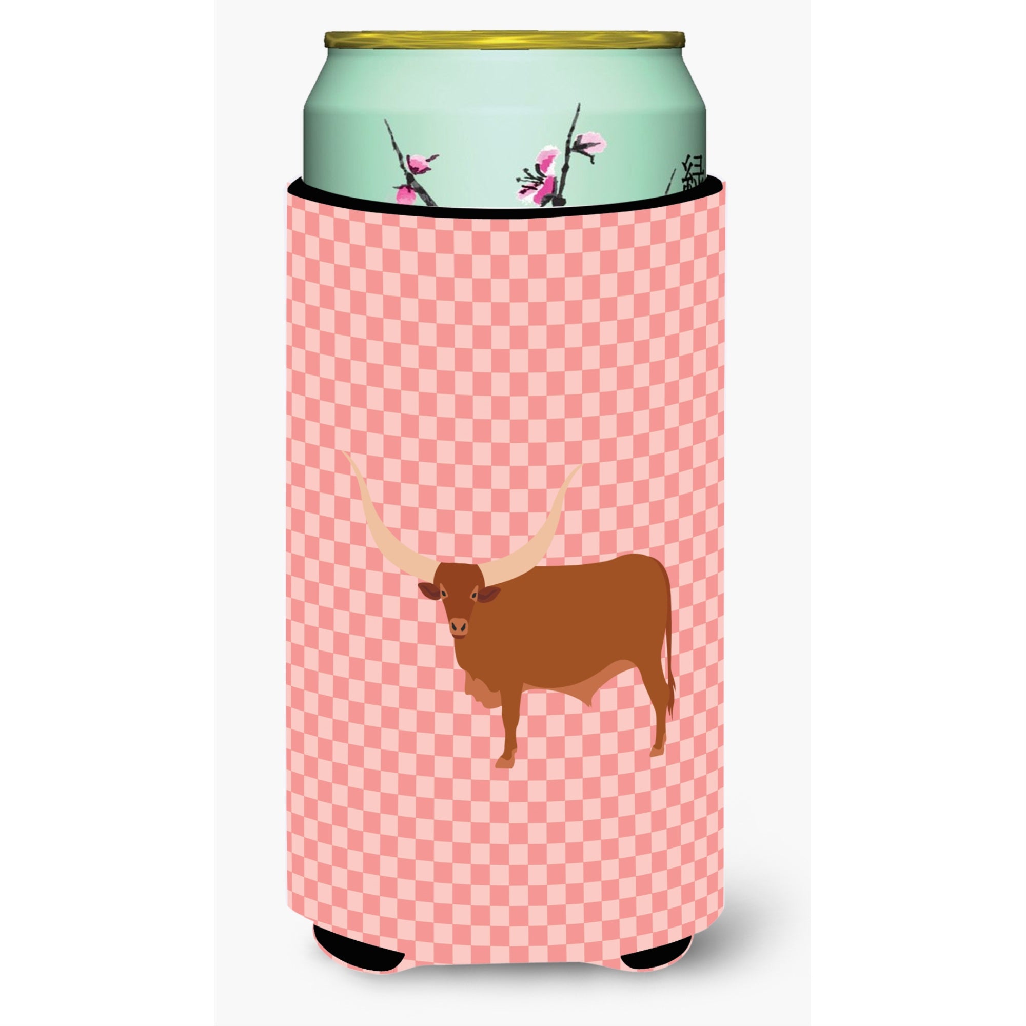 'Caroline'S Treasures Ankole-Watusu Cow Pink Check Decorative Can Hugger, Tall Boy, Multicolor''