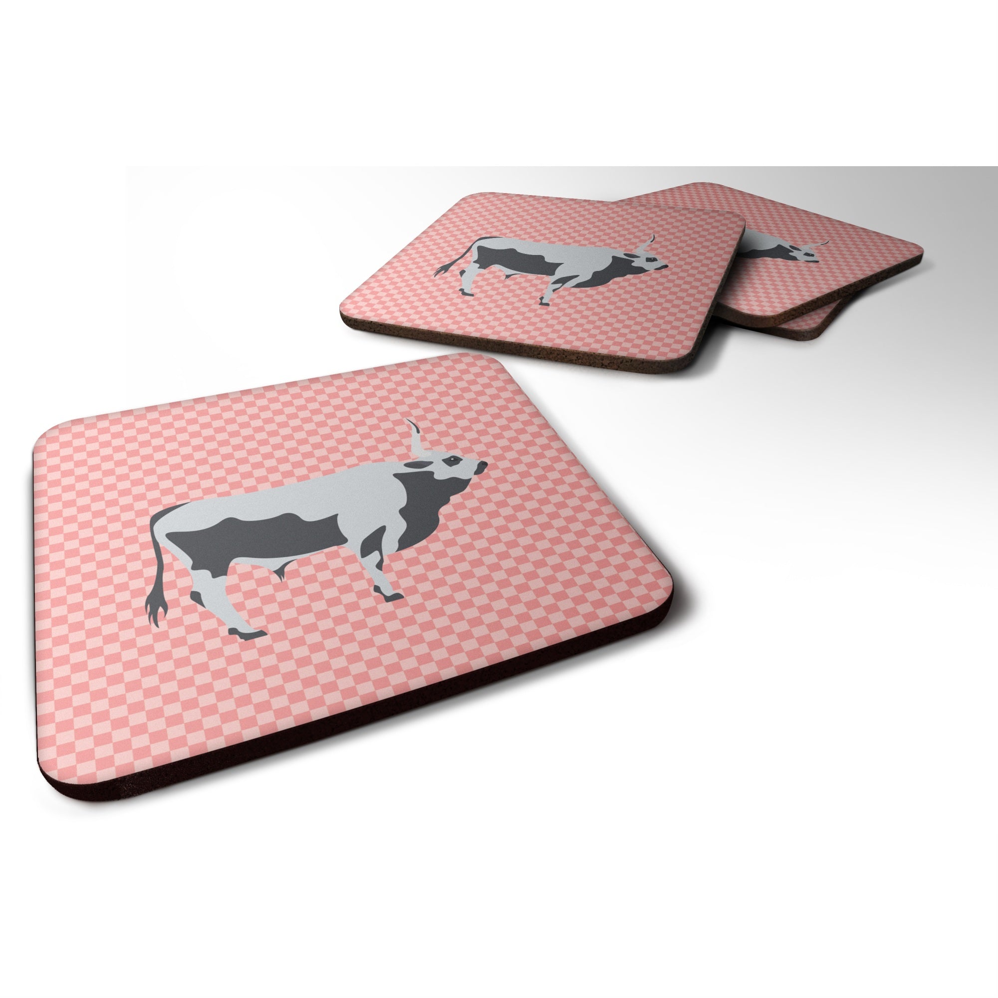 'Caroline'S Treasures Hungarian Grey Steppe Cow Pink Check Decorative Coasters, 3.5, Multicolor''
