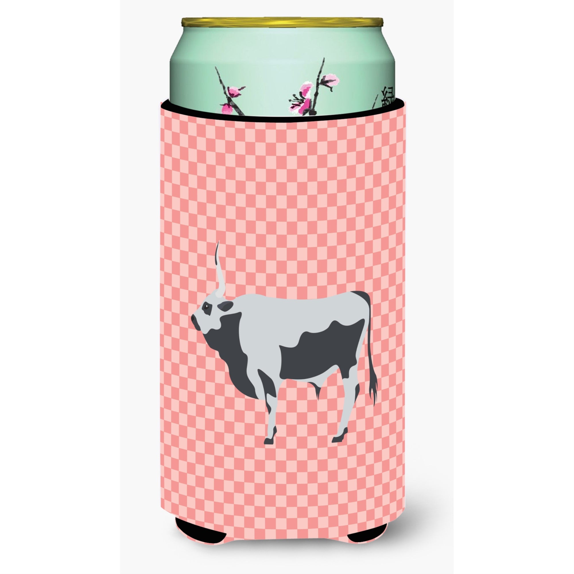 'Caroline'S Treasures Hungarian Grey Steppe Cow Pink Check Decorative Can Hugger, Tall Boy, Multicolor''