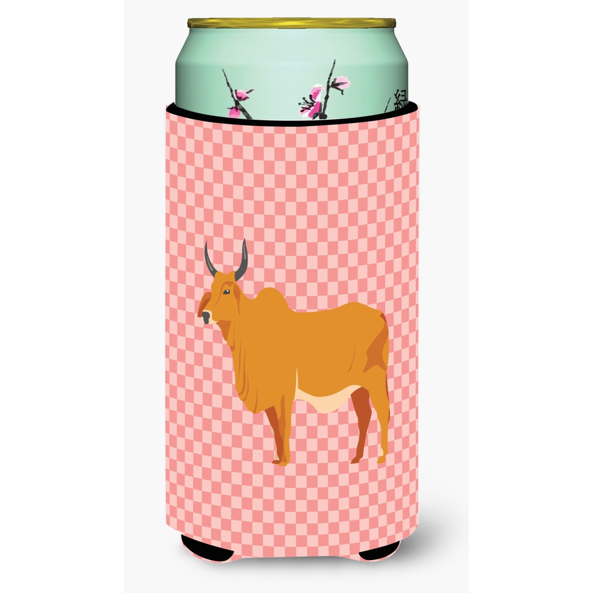 'Caroline'S Treasures Zebu Indicine Cow Pink Check Decorative Can Hugger, Tall Boy, Multicolor''