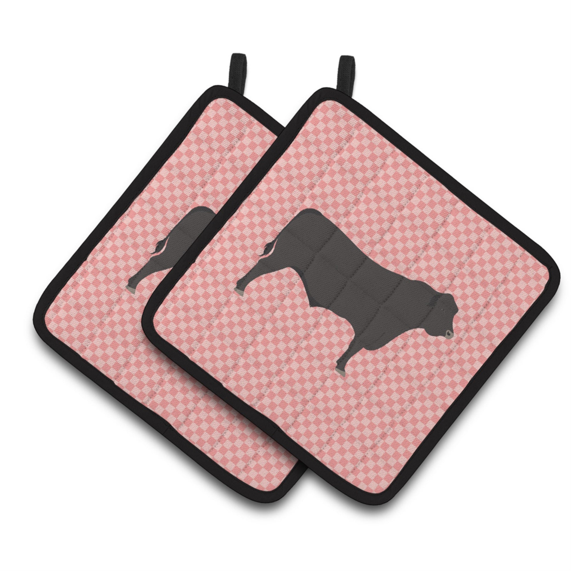 'Caroline'S Treasures Black Angus Cow Pink Check Decorated Pot Holder, 7.5'''' X 7.5''''''