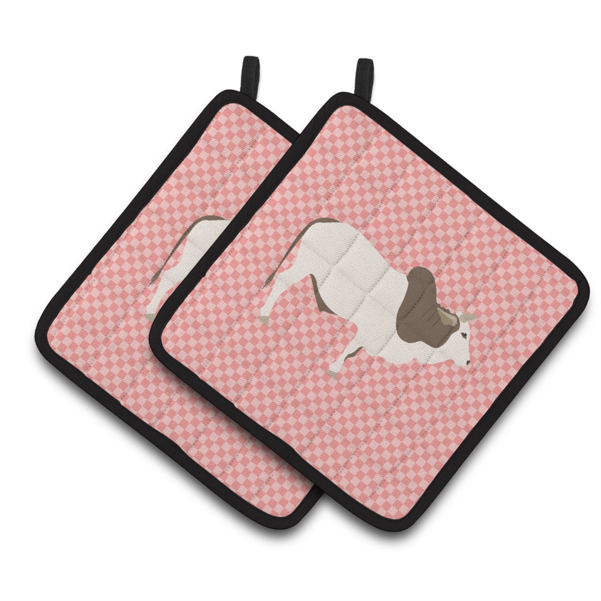 'Caroline'S Treasures Malvi Cow Pink Check Decorated Pot Holder, 7.5'''' X 7.5''''''
