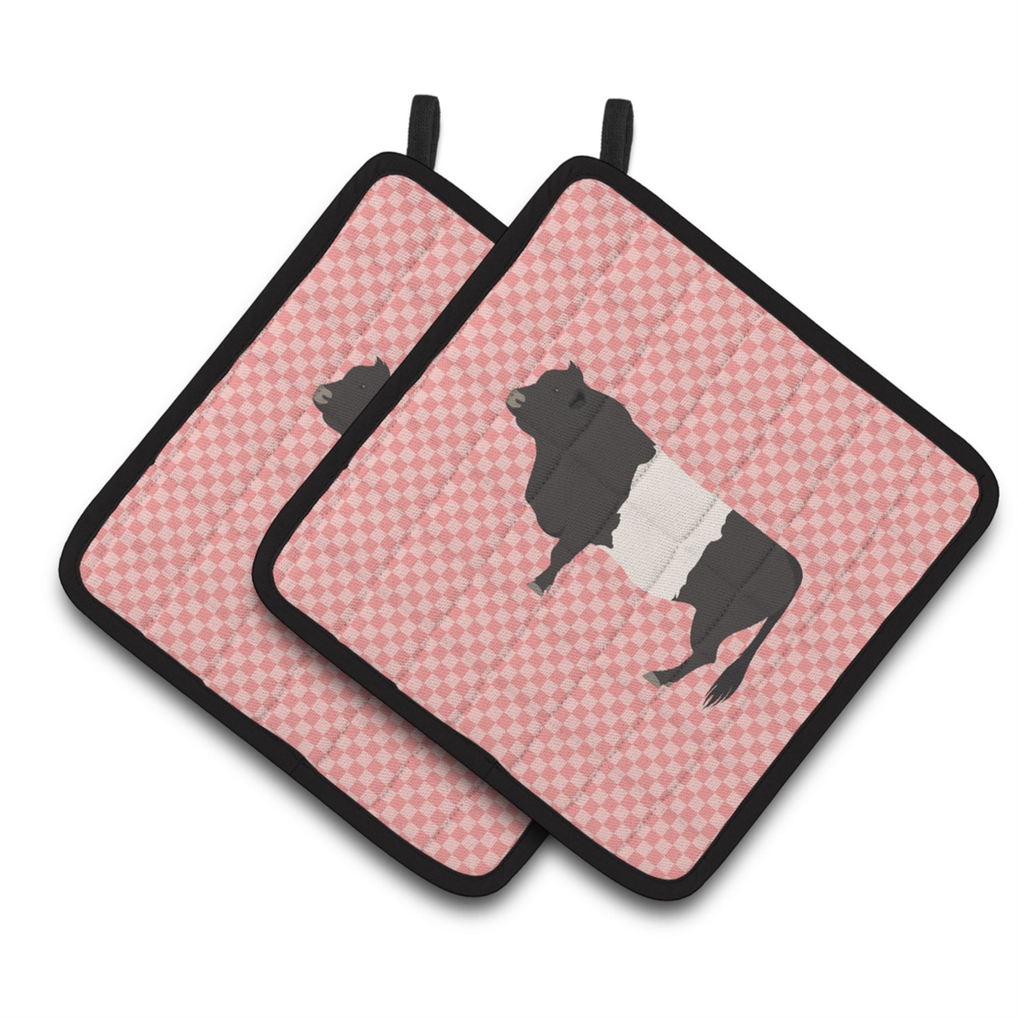 'Caroline'S Treasures Belted Galloway Cow Pink Check Decorated Pot Holder, 7.5'''' X 7.5''''''
