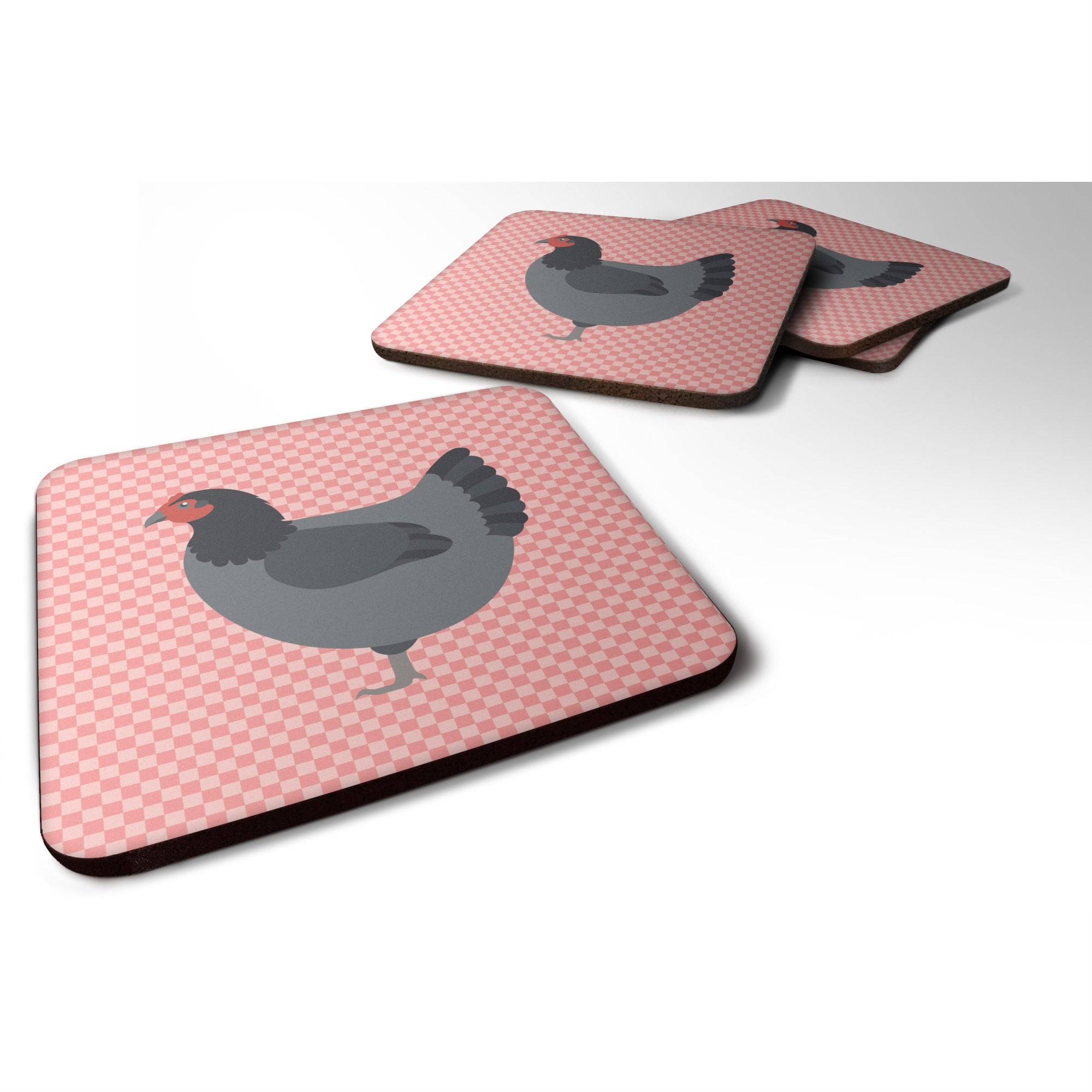 'Caroline'S Treasures Jersey Giant Chicken Pink Check Decorative Coasters, 3.5, Multicolor''