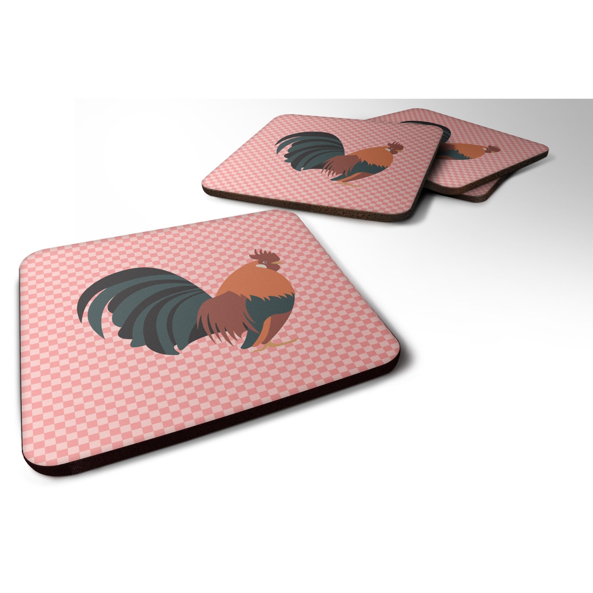 'Caroline'S Treasures Dutch Bantam Chicken Pink Check Decorative Coasters, 3.5'''', Multicolor''