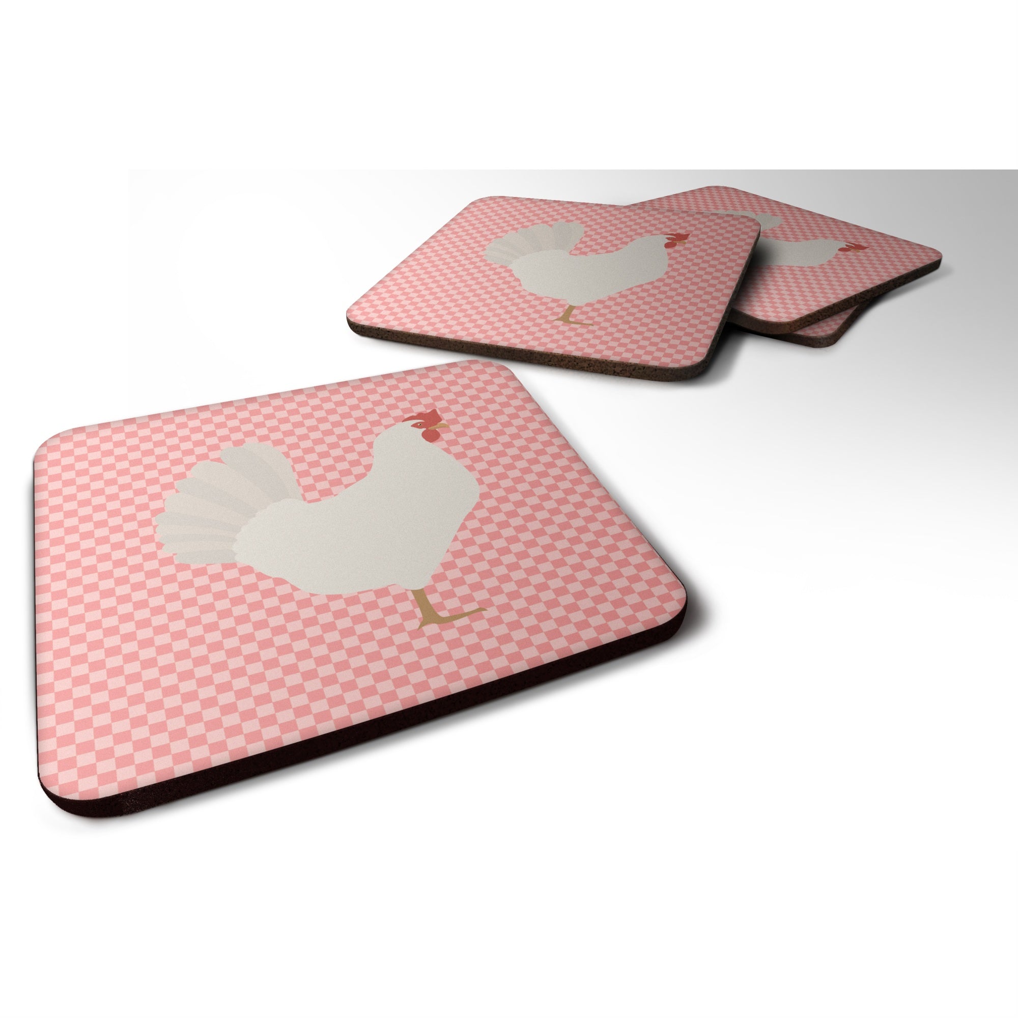 'Caroline'S Treasures Leghorn Chicken Pink Check Decorative Coasters, 3.5, Multicolor''