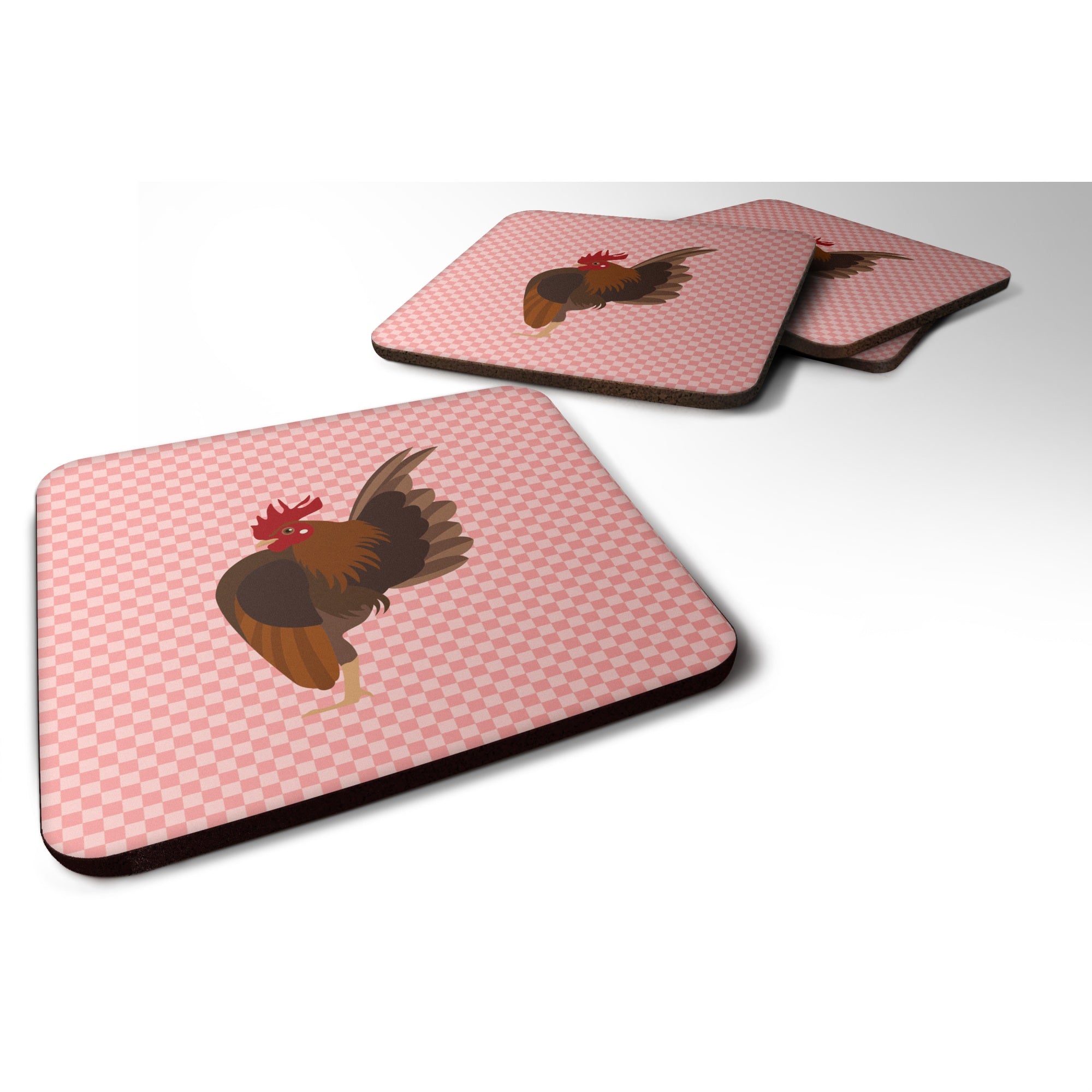 'Caroline'S Treasures Malaysian Serama Chicken Pink Check Decorative Coasters, 3.5, Multicolor''