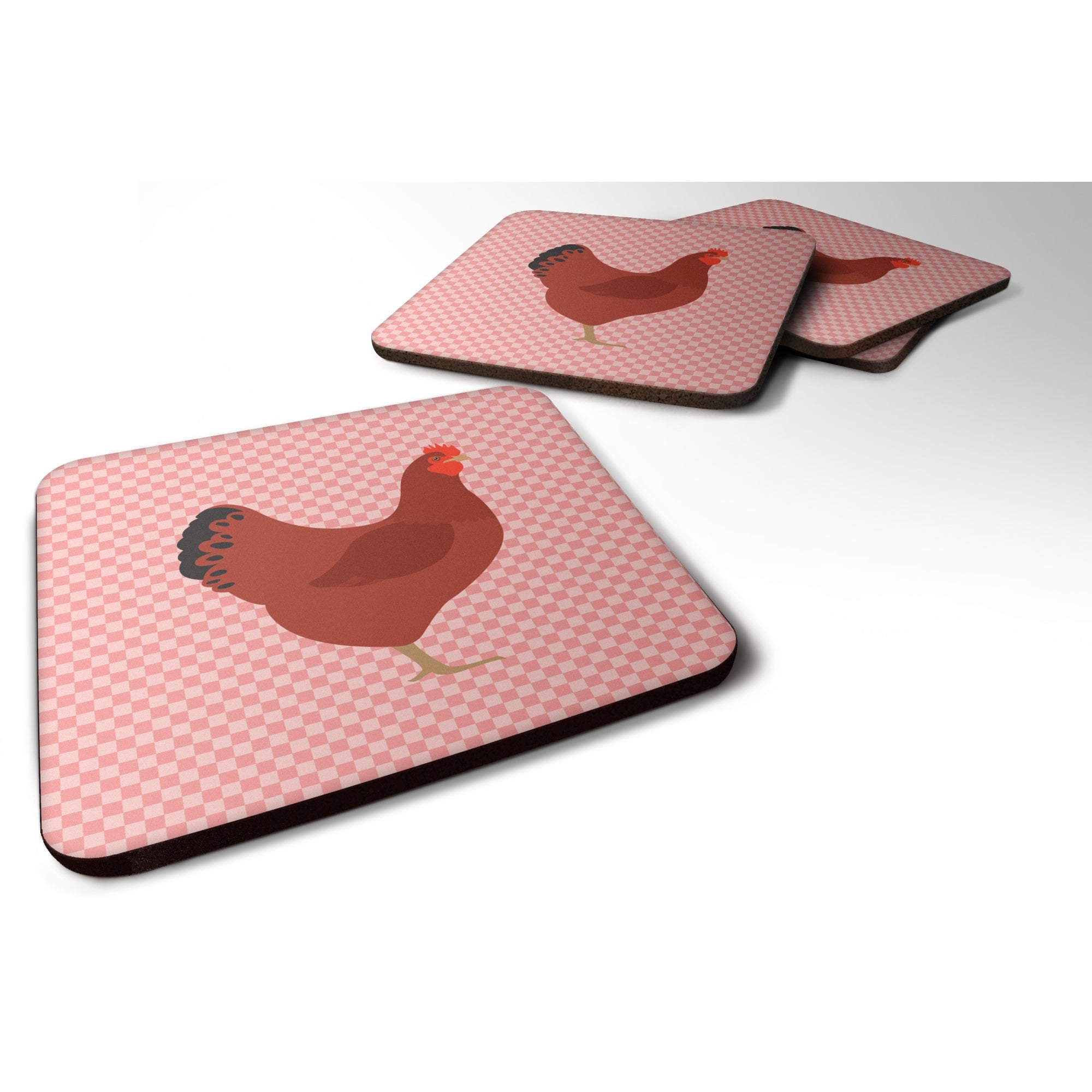 'Caroline'S Treasures New Hampshire Red Chicken Pink Check Decorative Coasters, 3.5, Multicolor''