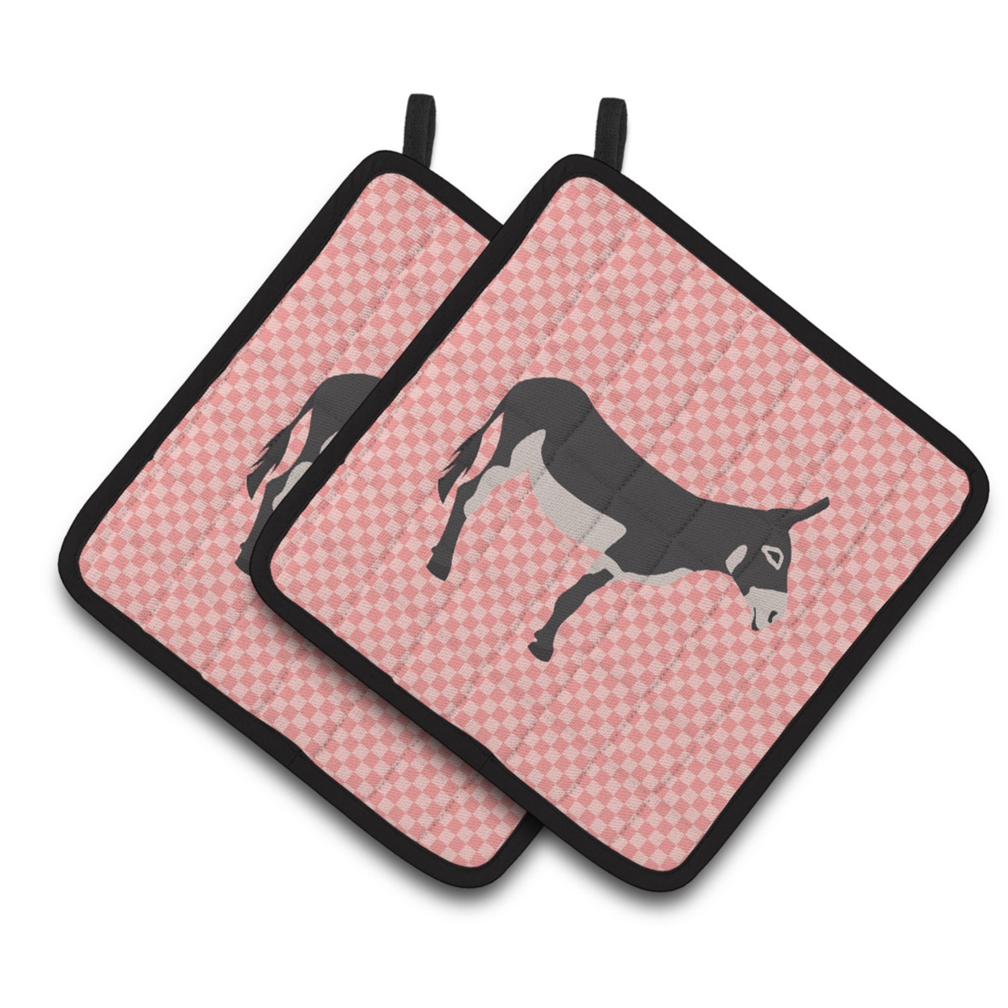 'Caroline'S Treasures American Mammoth Jack Donkey Pink Check Decorated Pot Holder, 7.5'''' X 7.5''''''