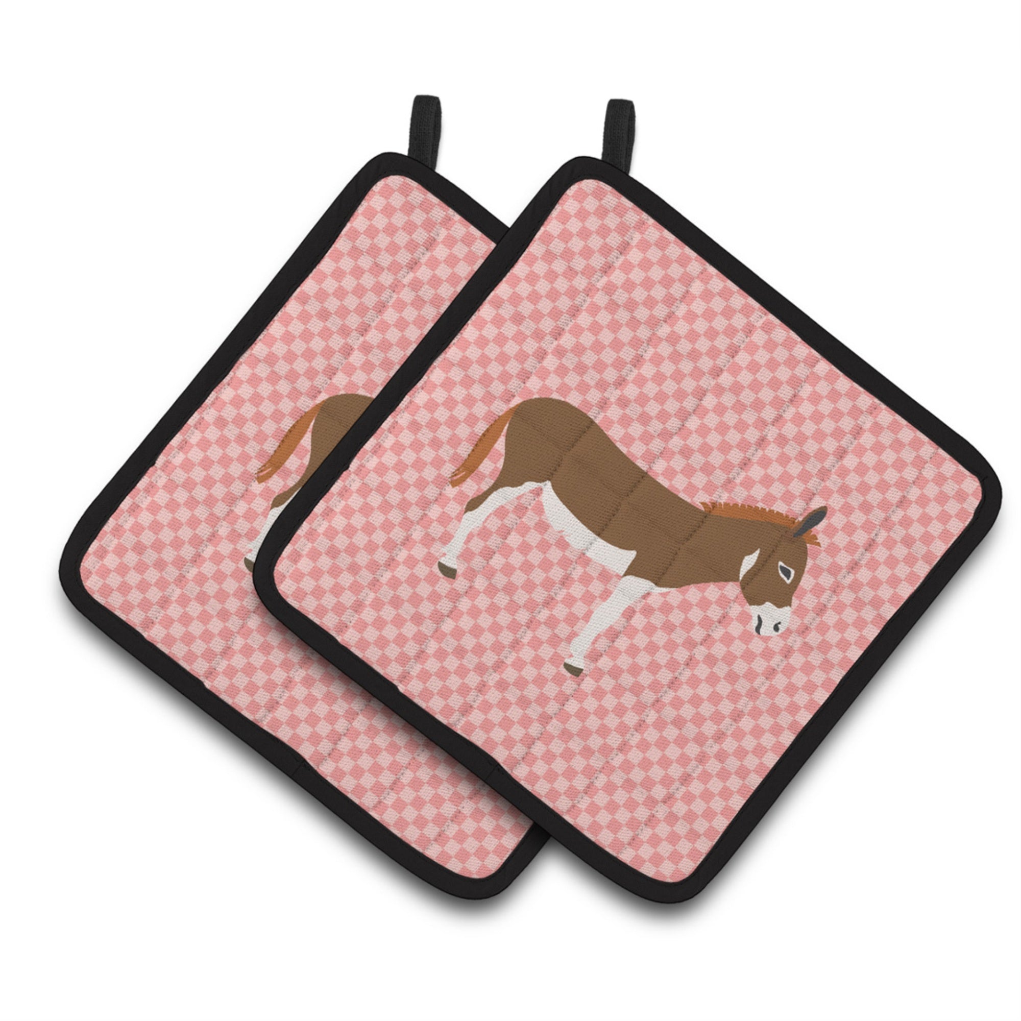 'Caroline'S Treasures Miniature Mediterranian Donkey Pink Check Decorated Pot Holder, 7.5'''' X 7.5''''''