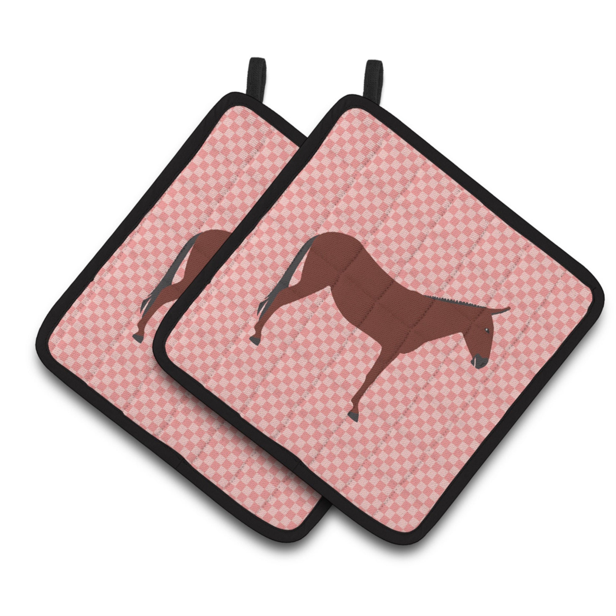 'Caroline'S Treasures Hinny Horse Donkey Pink Check Decorated Pot Holder, 7.5'''' X 7.5''''''