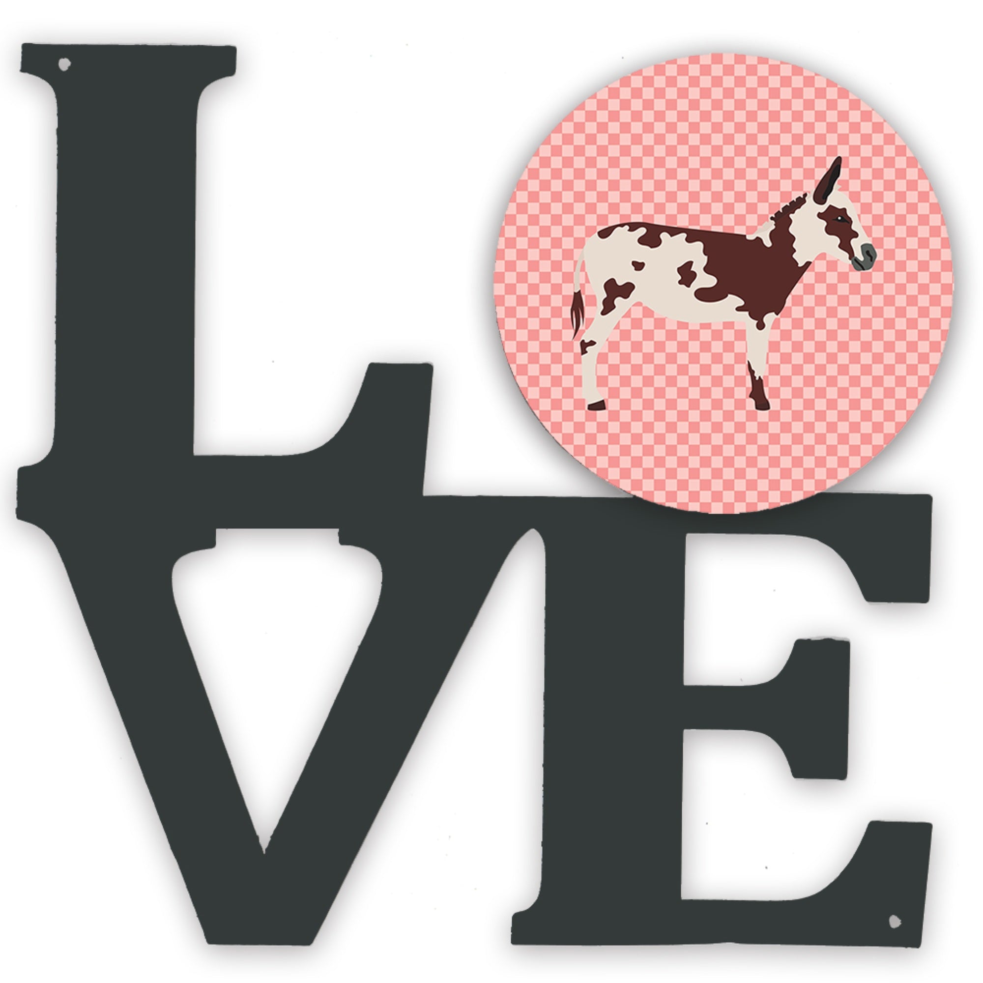 'Caroline'S Treasures American Spotted Donkey Pink Check Metal Artwork Love Wall-Decor, Multicolor''