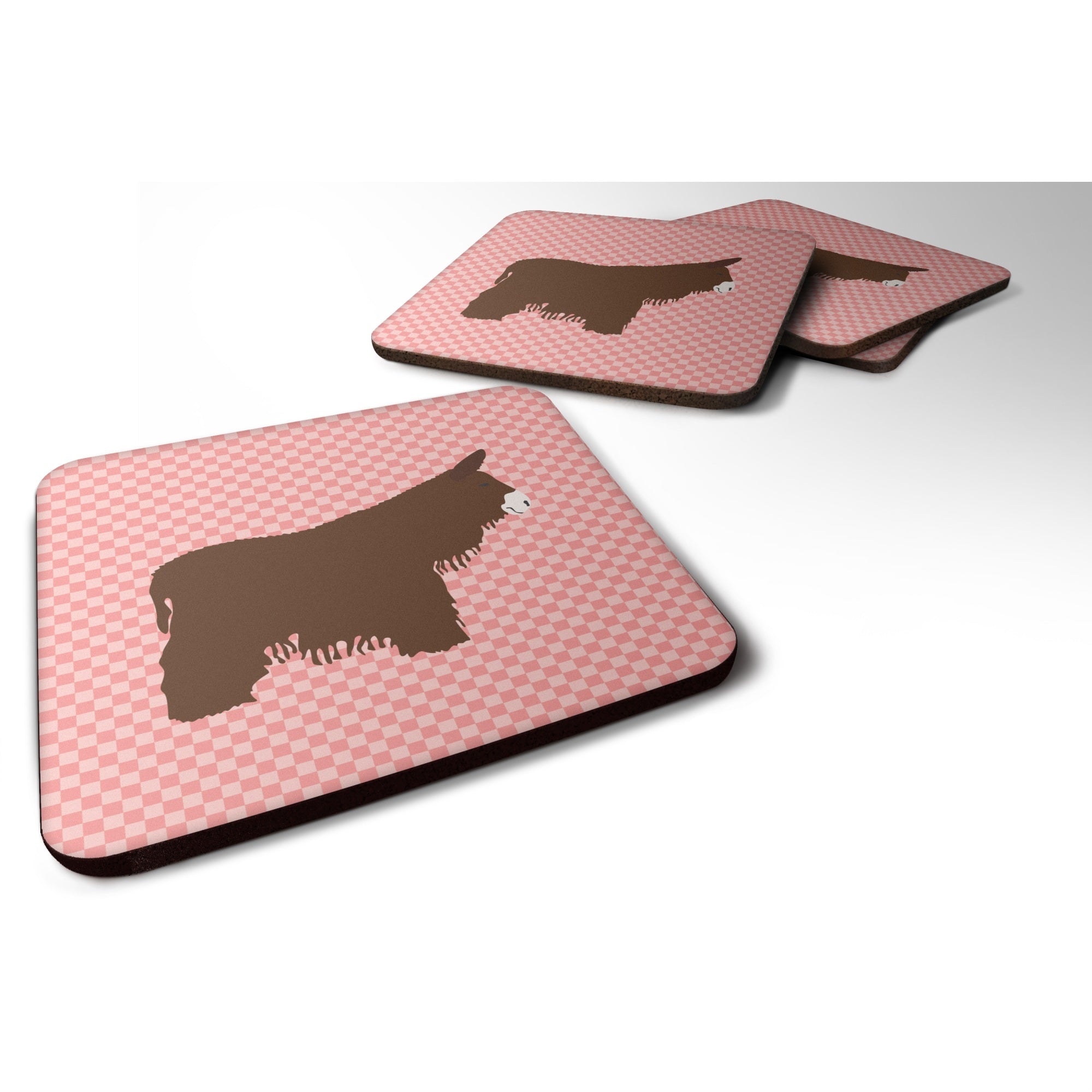 'Caroline'S Treasures Poitou Poiteuin Donkey Pink Check Decorative Coasters, 3.5'''', Multicolor''