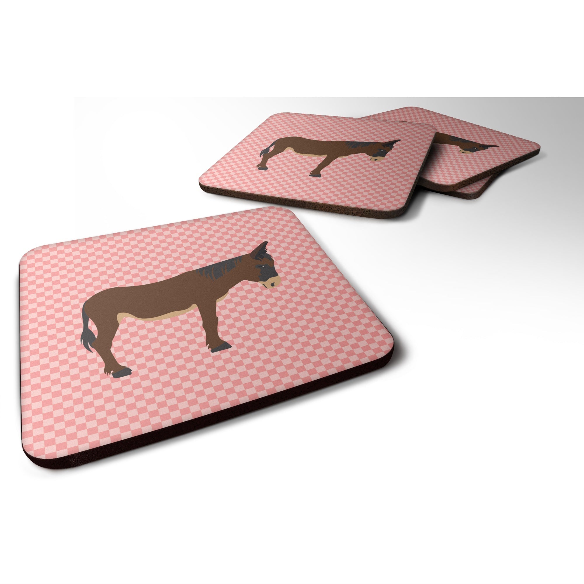 'Caroline'S Treasures Zamorano-Leones Donkey Pink Check Decorative Coasters, 3.5, Multicolor''