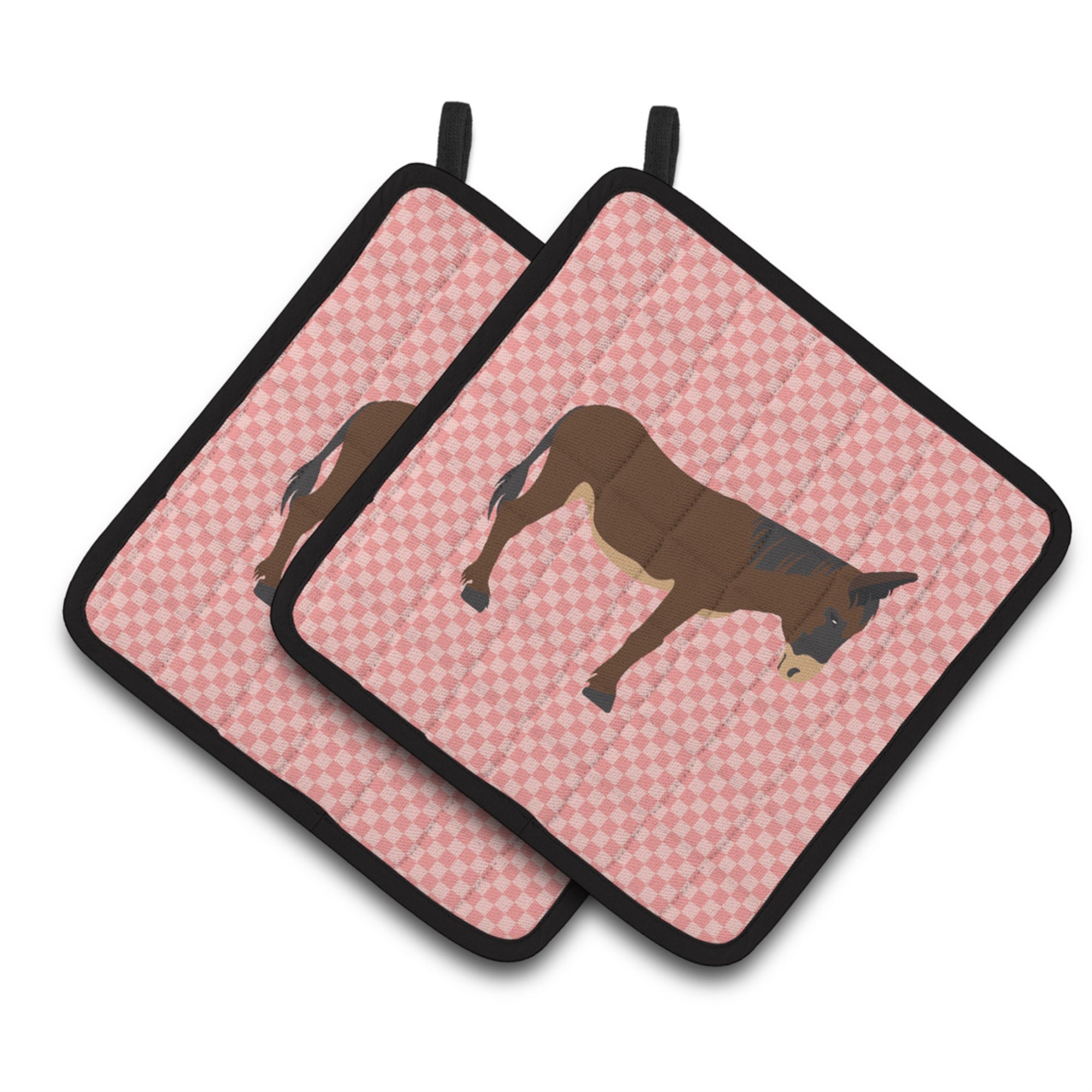 'Caroline'S Treasures Zamorano-Leones Donkey Pink Check Decorated Pot Holder, 7.5'''' X 7.5''''''