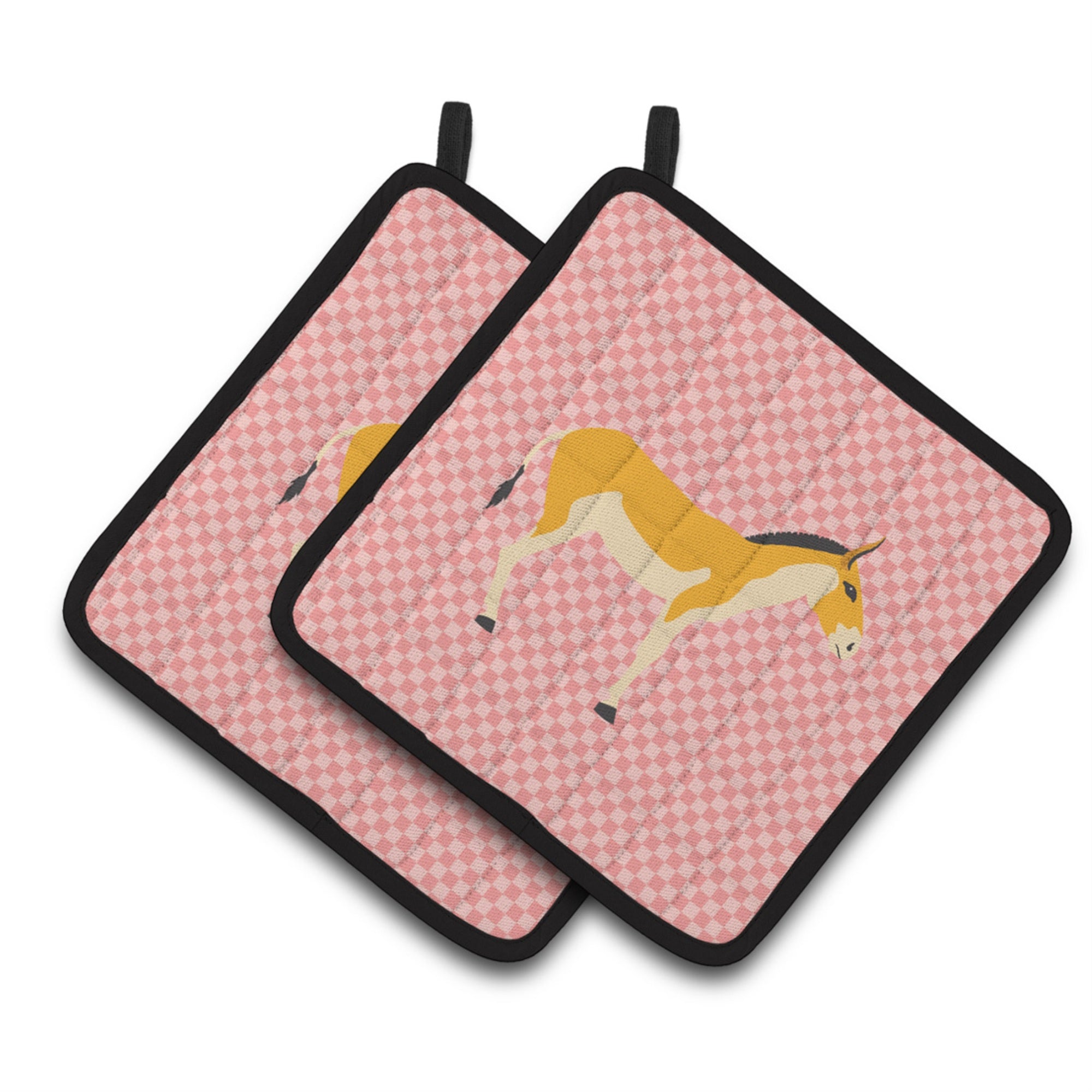 'Caroline'S Treasures Turkmenian Kulan Donkey Pink Check Decorated Pot Holder, 7.5'''' X 7.5''''''