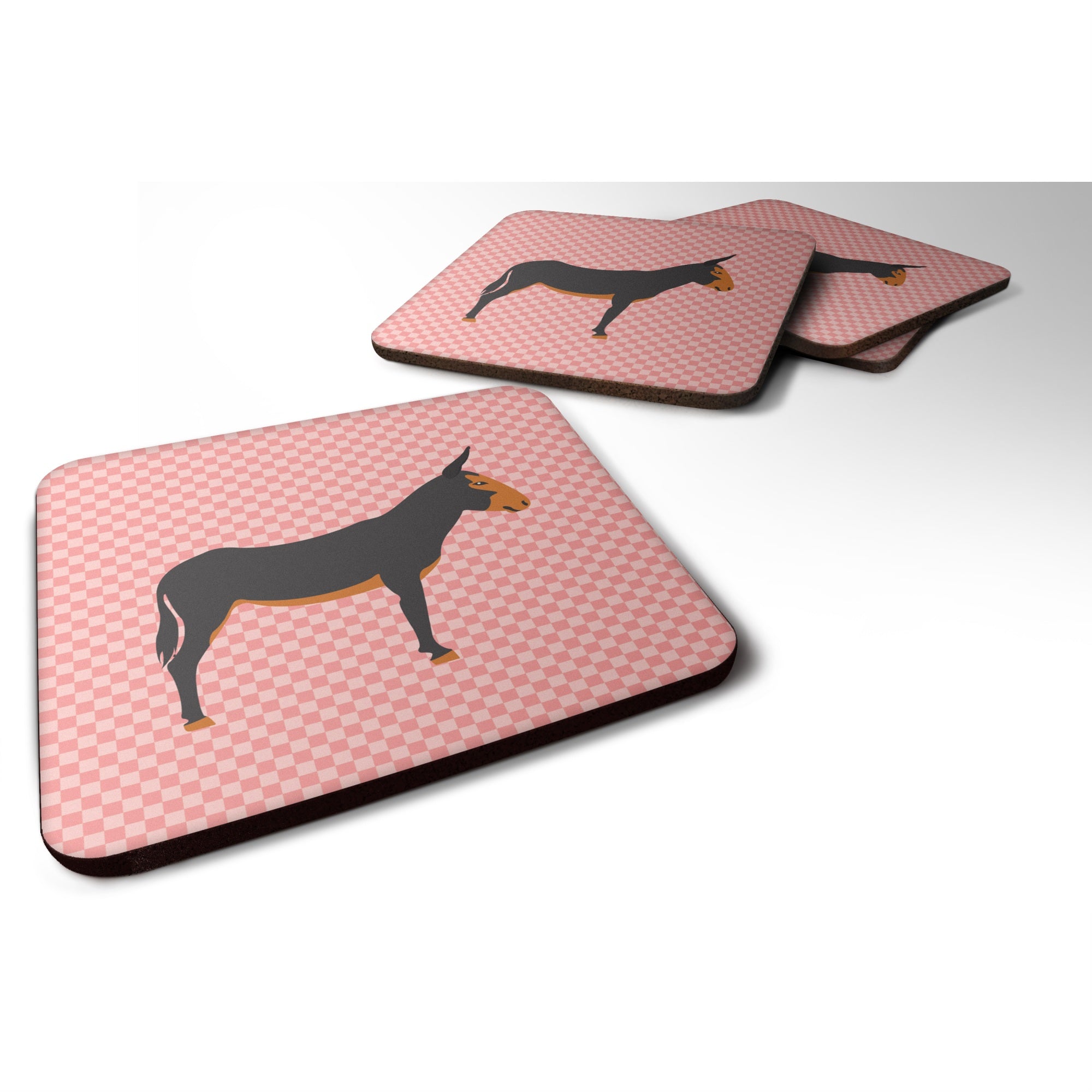 'Caroline'S Treasures Catalan Donkey Pink Check Decorative Coasters, 3.5, Multicolor''
