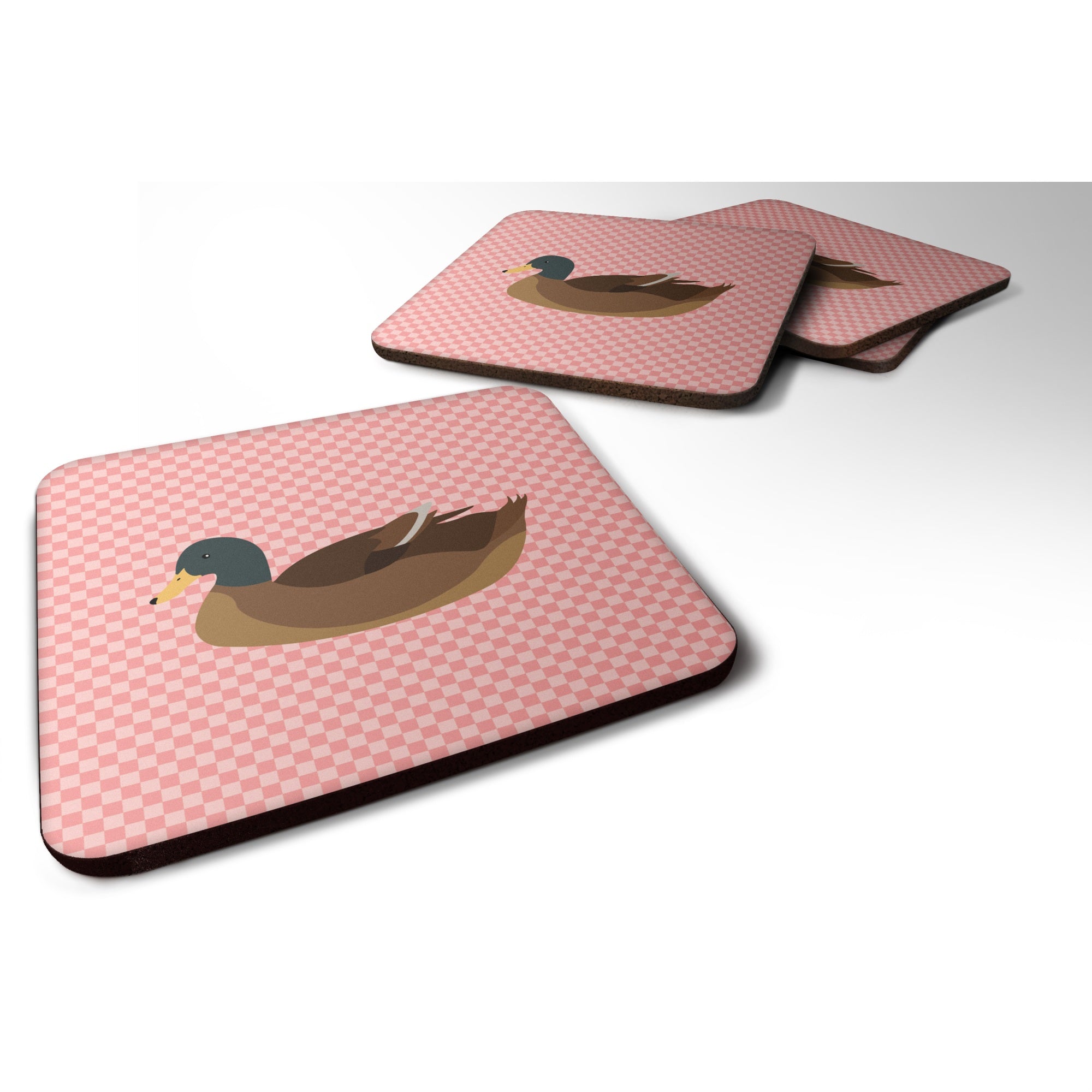 'Caroline'S Treasures Khaki Campbell Duck Pink Check Decorative Coasters, 3.5, Multicolor''