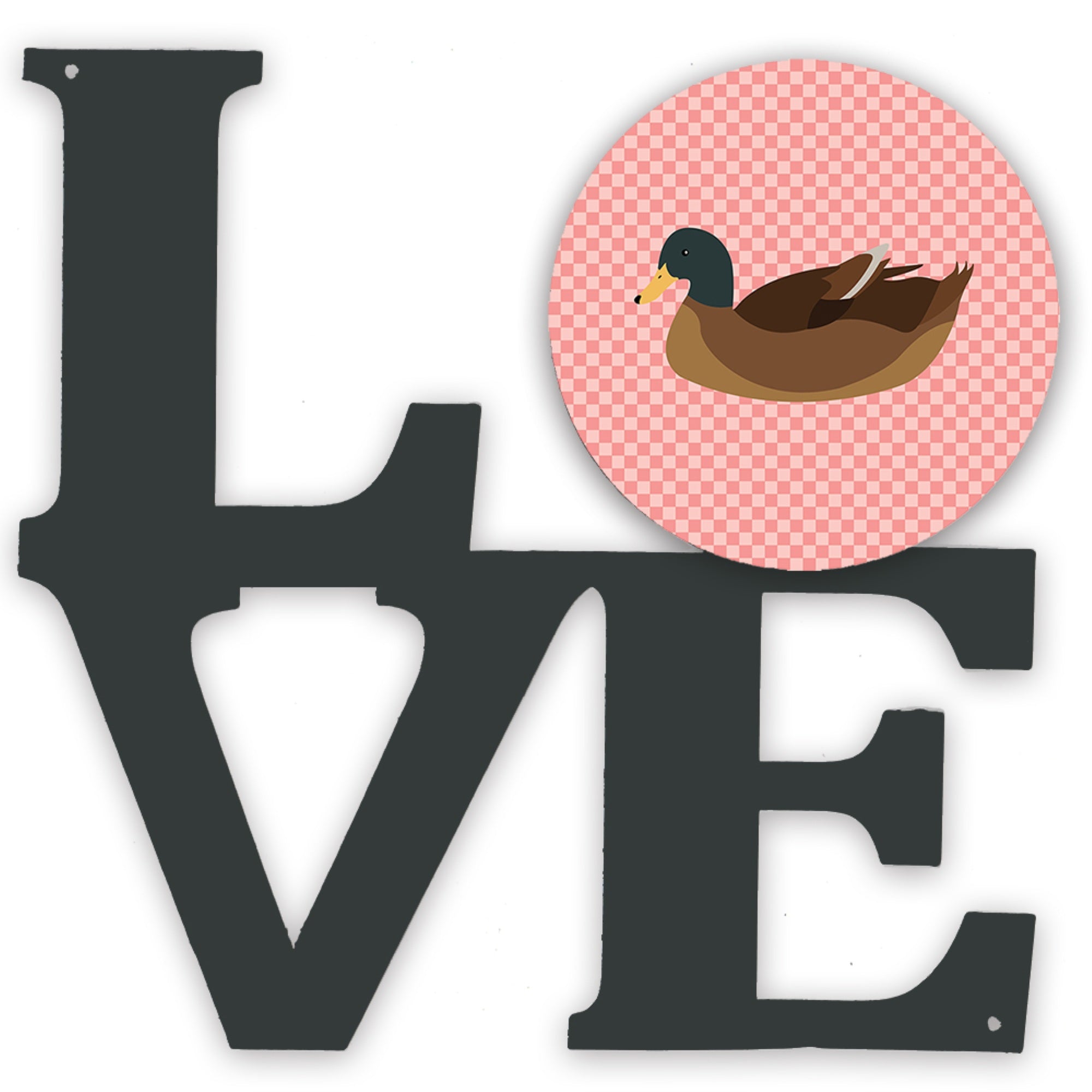 'Caroline'S Treasures Khaki Campbell Duck Pink Check Metal Artwork Love Wall-Decor, Multicolor''