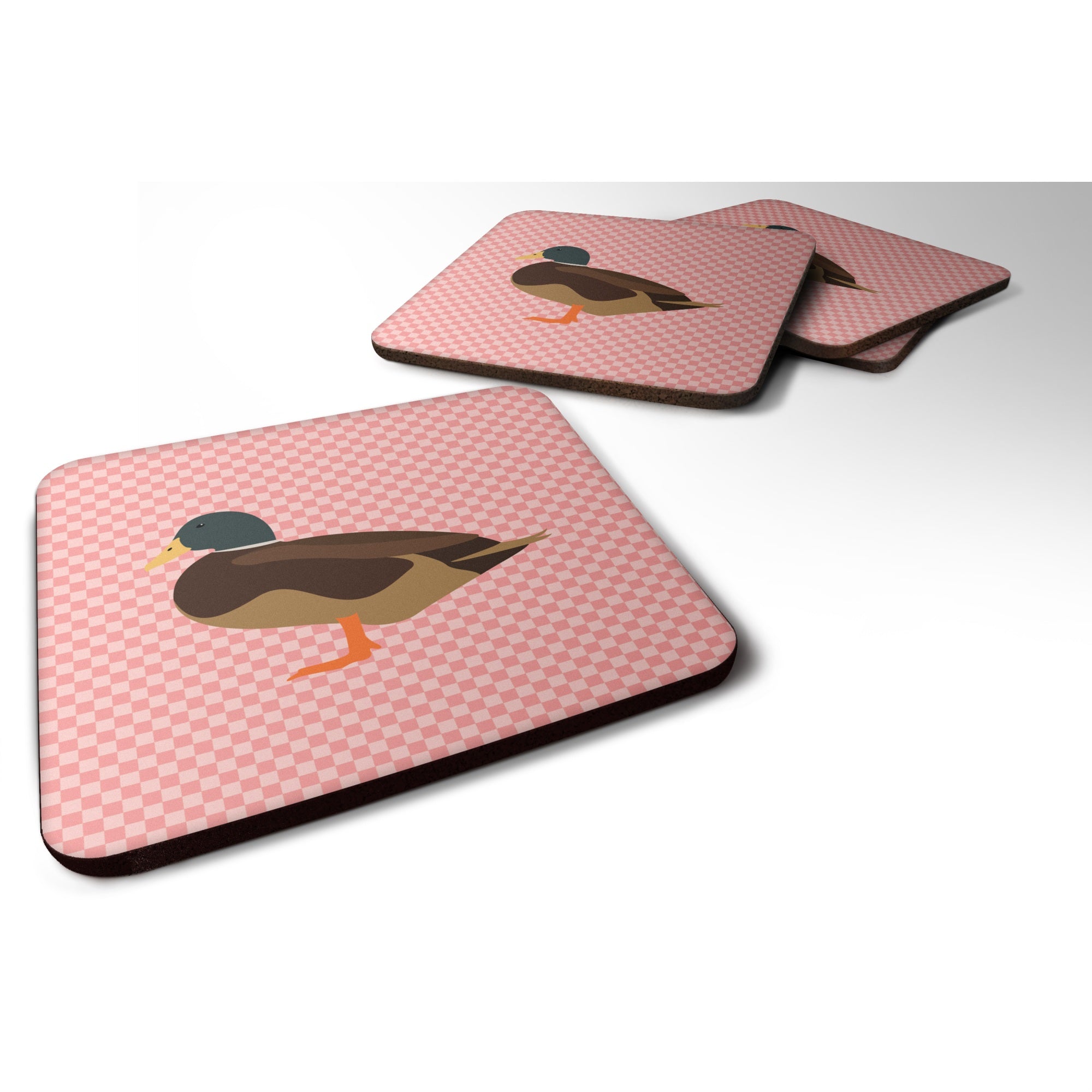 'Caroline'S Treasures Silver Bantam Duck Pink Check Decorative Coasters, 3.5, Multicolor''