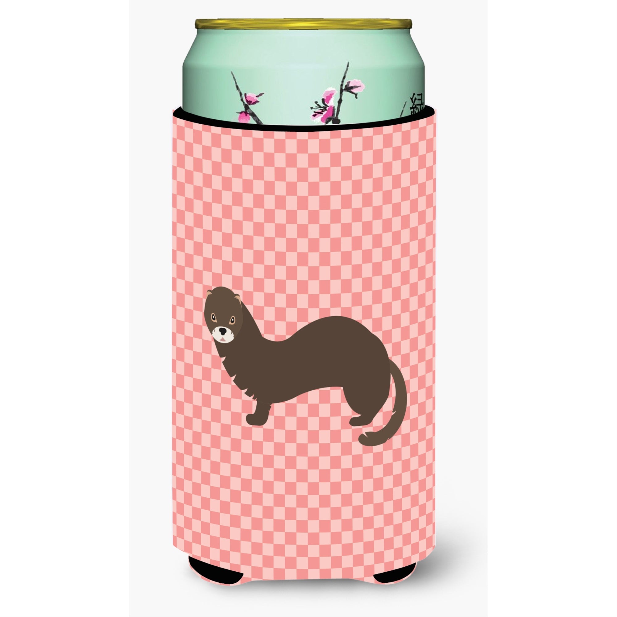 'Caroline'S Treasures Russian Or European Mink Pink Check Decorative Can Hugger, Tall Boy, Multicolor''