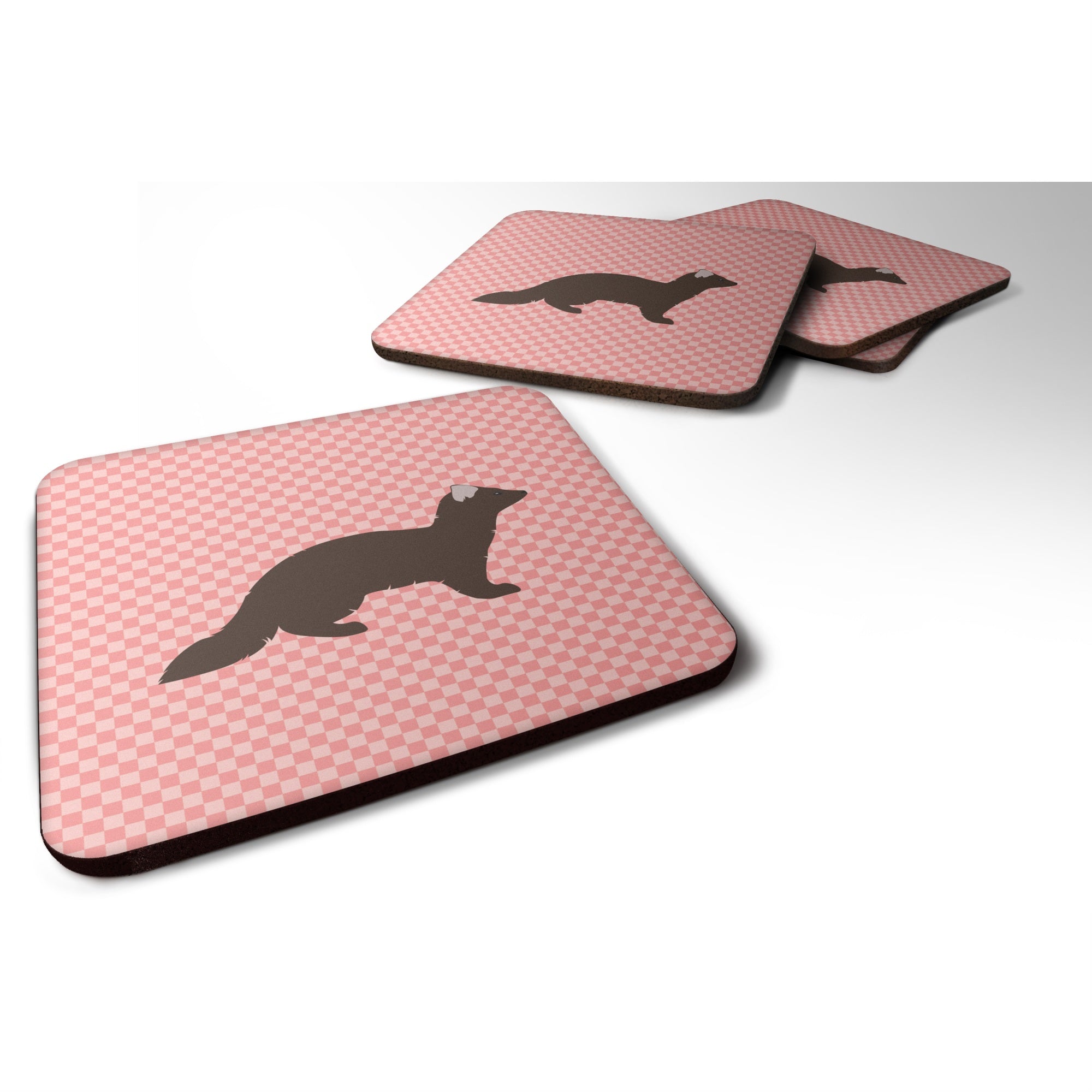 'Caroline'S Treasures Sable Marten Pink Check Decorative Coasters, 3.5, Multicolor''