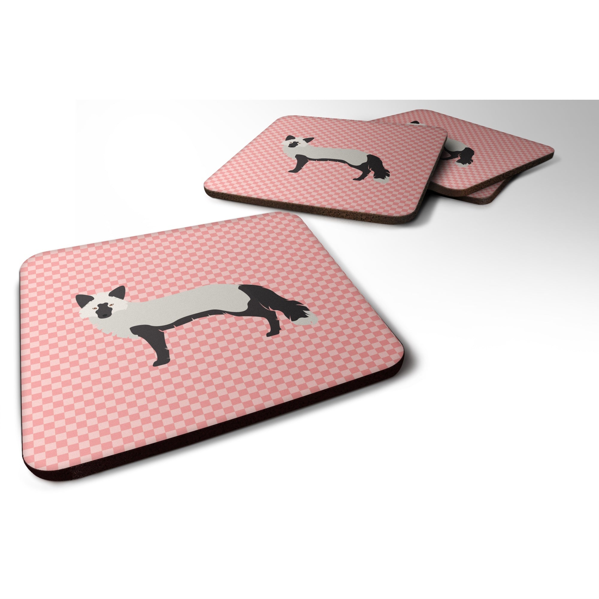 'Caroline'S Treasures Silver Fox Pink Check Decorative Coasters, 3.5, Multicolor''