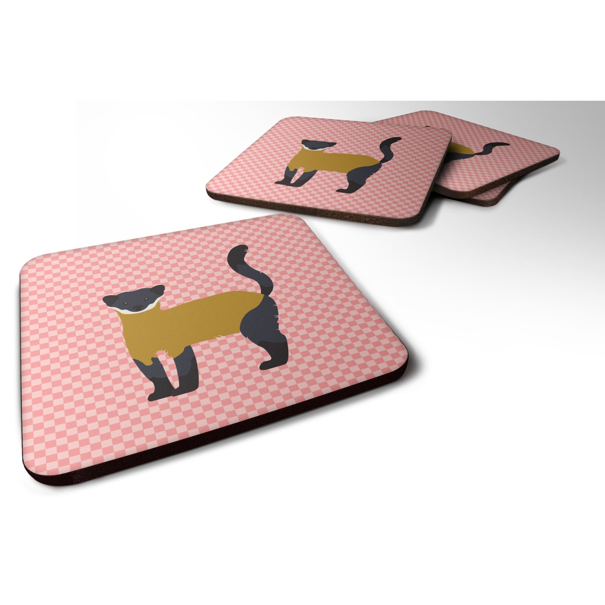 'Caroline'S Treasures Yellow-Throated Marten Pink Check Decorative Coasters, 3.5, Multicolor''