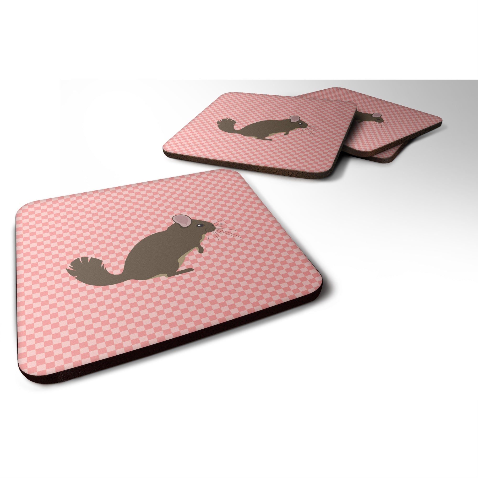 'Caroline'S Treasures Chinchilla Pink Check Decorative Coasters, 3.5, Multicolor''