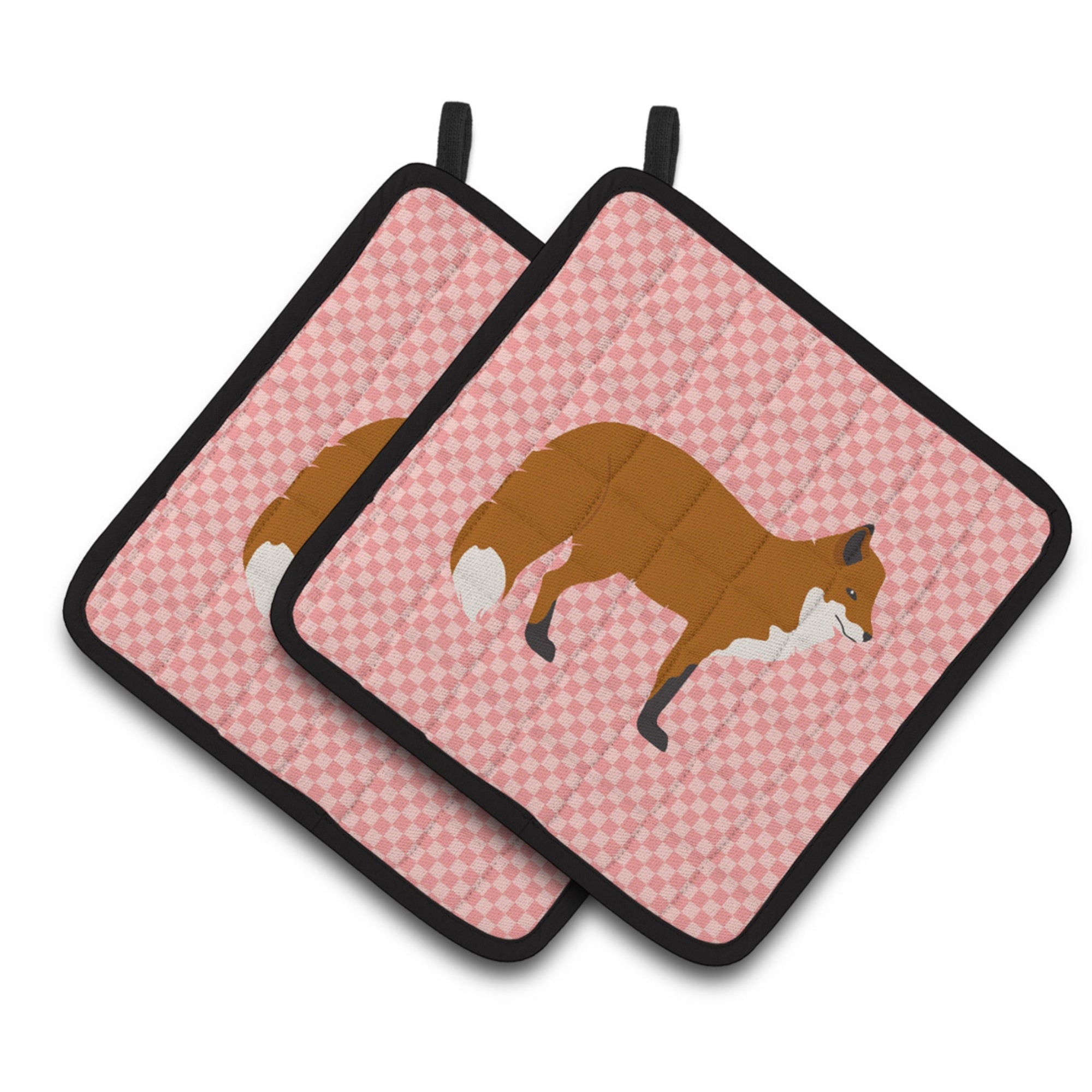 'Caroline'S Treasures Red Fox Pink Check Decorated Pot Holder, 7.5'''' X 7.5''''''