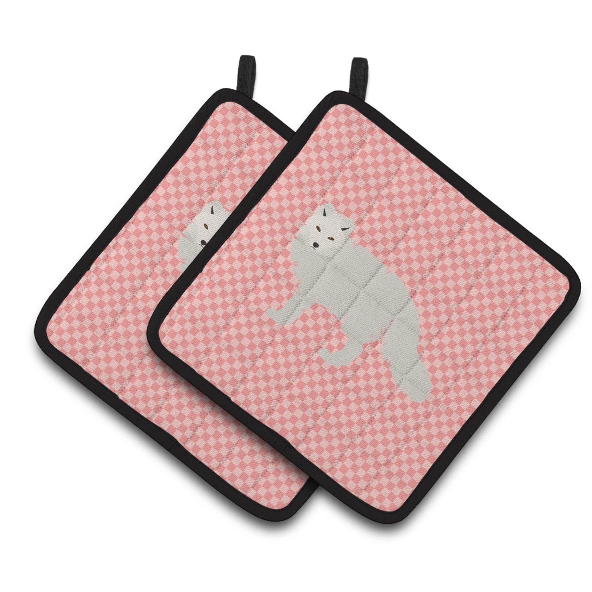 'Caroline'S Treasures White Arctic Fox Pink Check Decorated Pot Holder, 7.5'''' X 7.5''''''