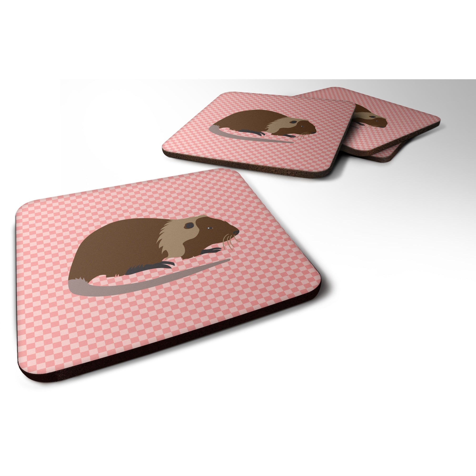 'Caroline'S Treasures Coypu Nutria River Rat Pink Check Decorative Coasters, 3.5, Multicolor''
