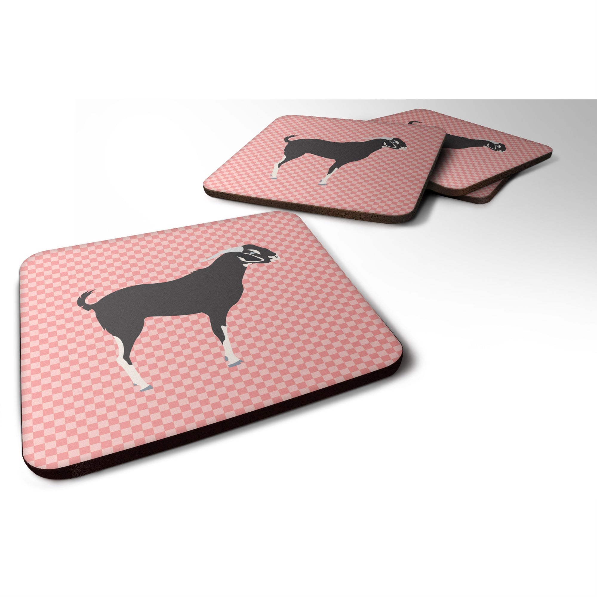 'Caroline'S Treasures Black Bengal Goat Pink Check Decorative Coasters, 3.5, Multicolor''