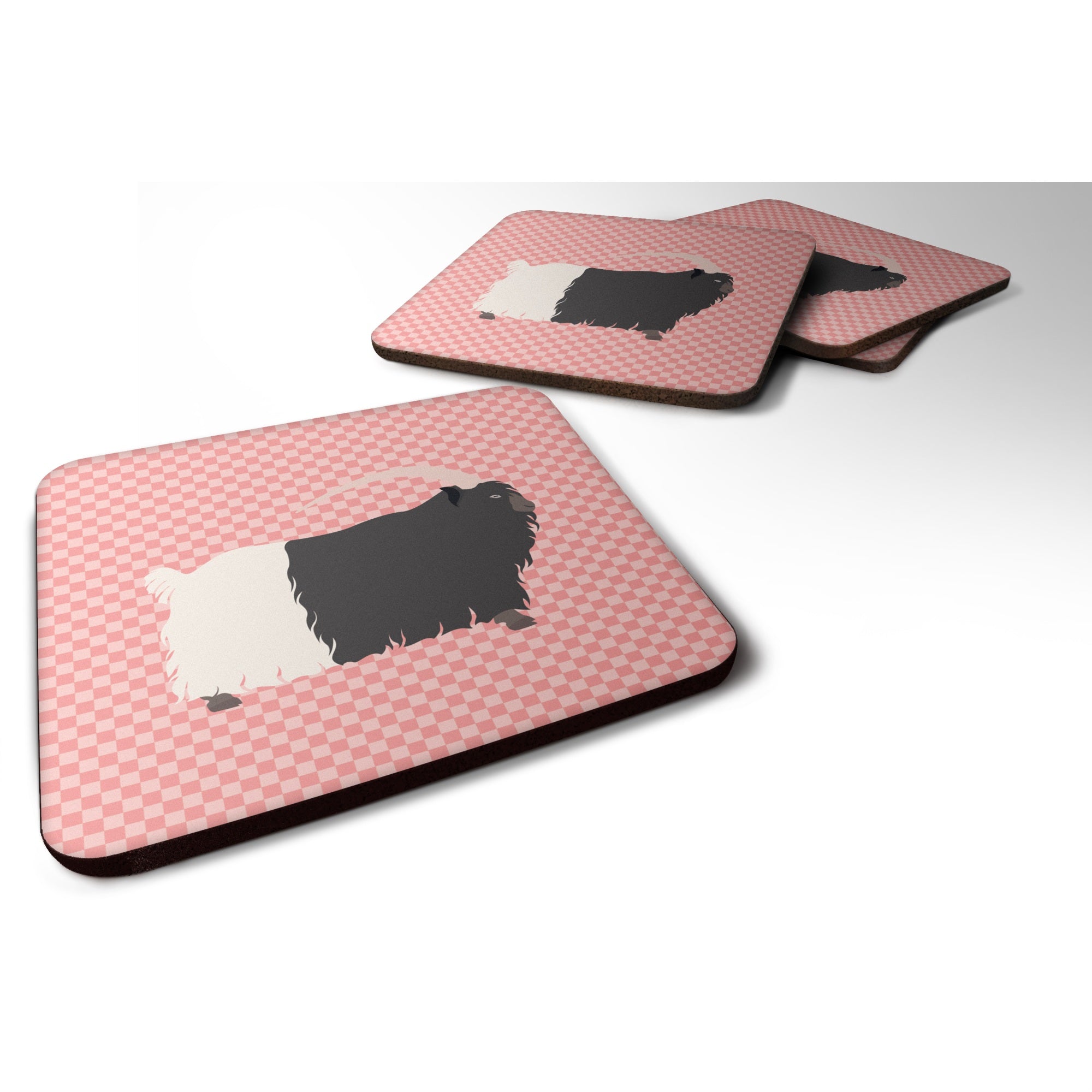 'Caroline'S Treasures Welsh Black-Necked Goat Pink Check Decorative Coasters, 3.5, Multicolor''