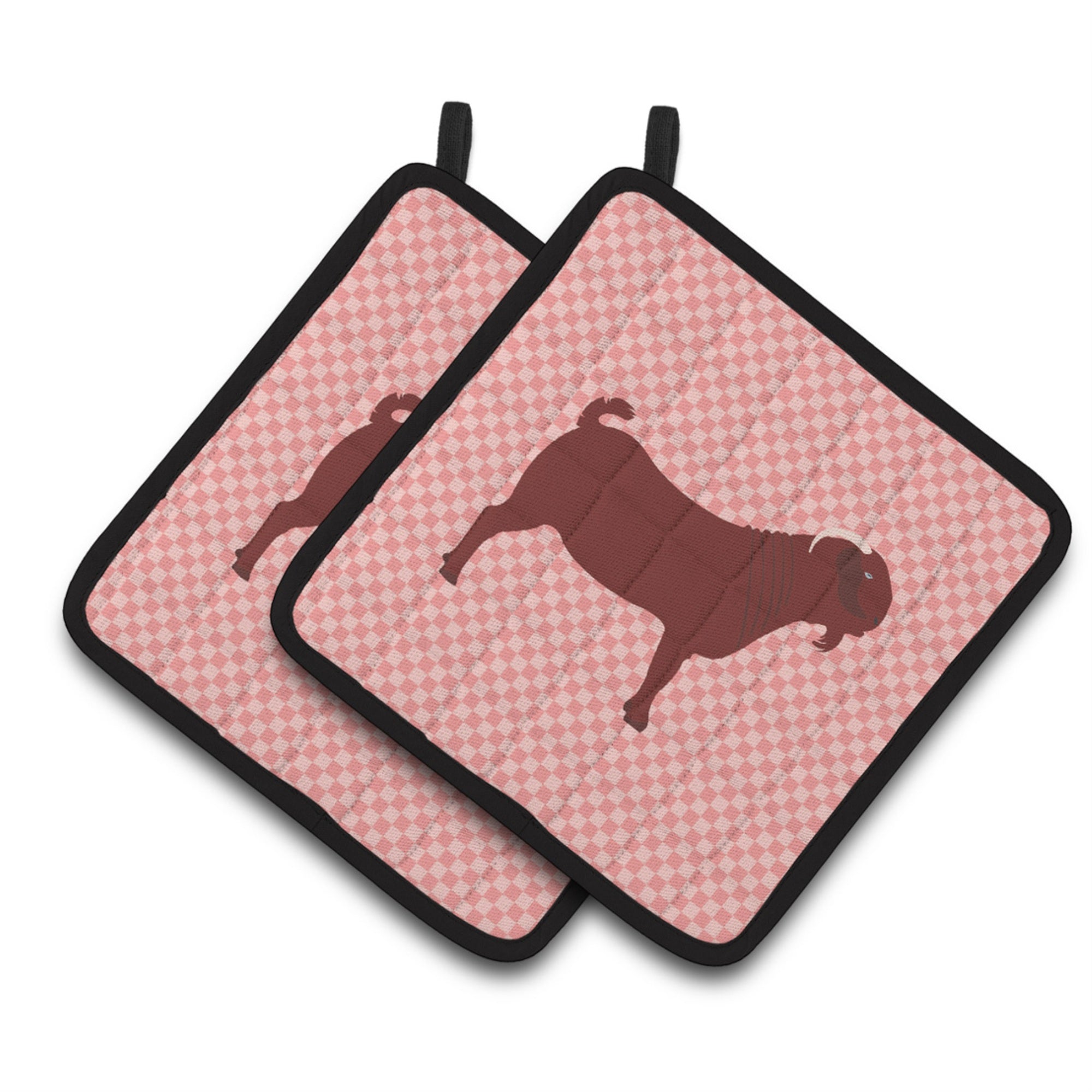'Caroline'S Treasures Kalahari Red Goat Pink Check Decorated Pot Holder, 7.5'''' X 7.5''''''